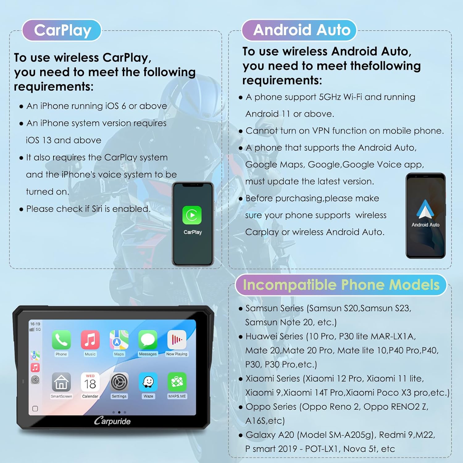 Thumbnail 6 de CARPURIDE W702S Pro 7" Motorcycle CarPlay screen