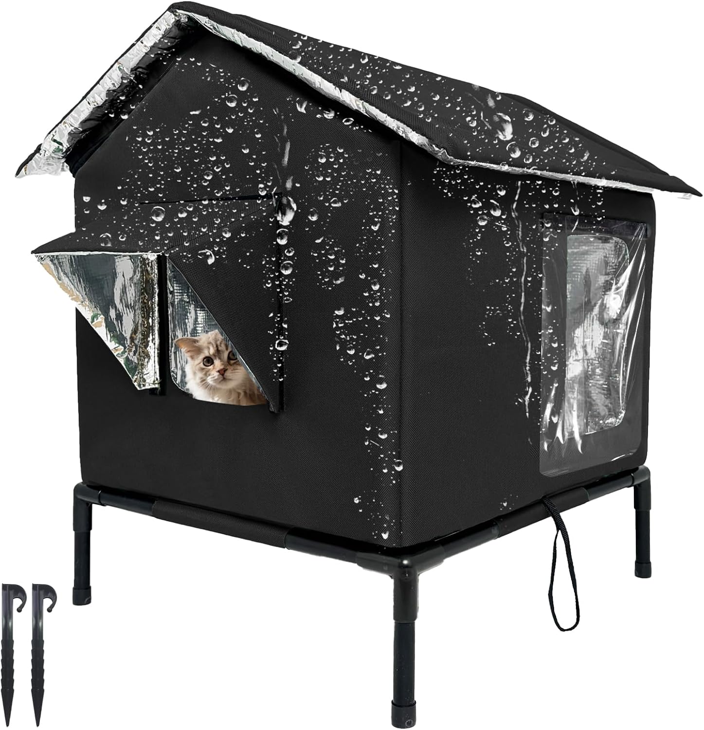 Detalle de Outdoor Cat House Weatherproof with Aluminium Film Insulation (Large, Black)