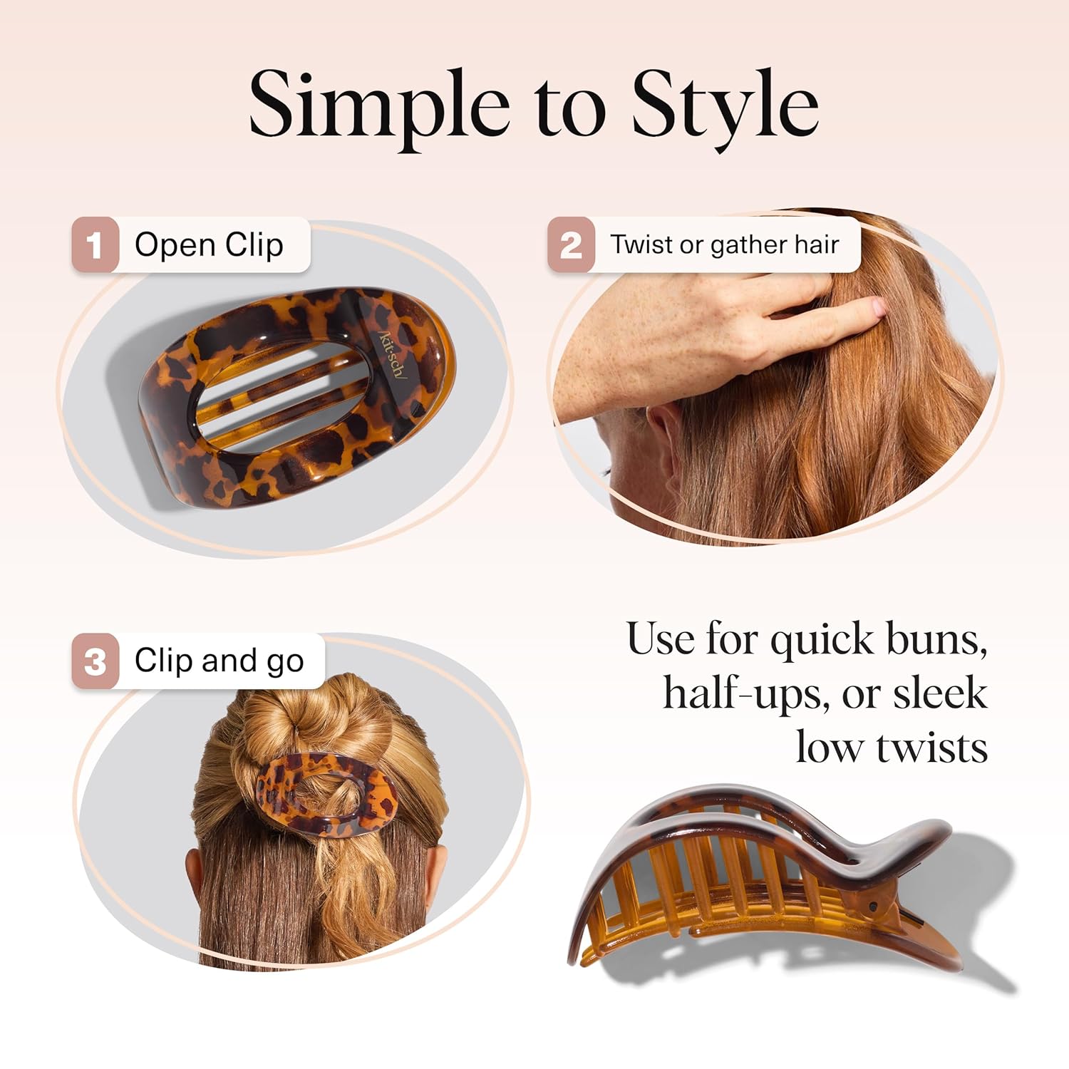 Thumbnail 6 de Kitsch Small Flat Claw Clips for Women – Tortoise Design, Strong Hold for All Hair Types
