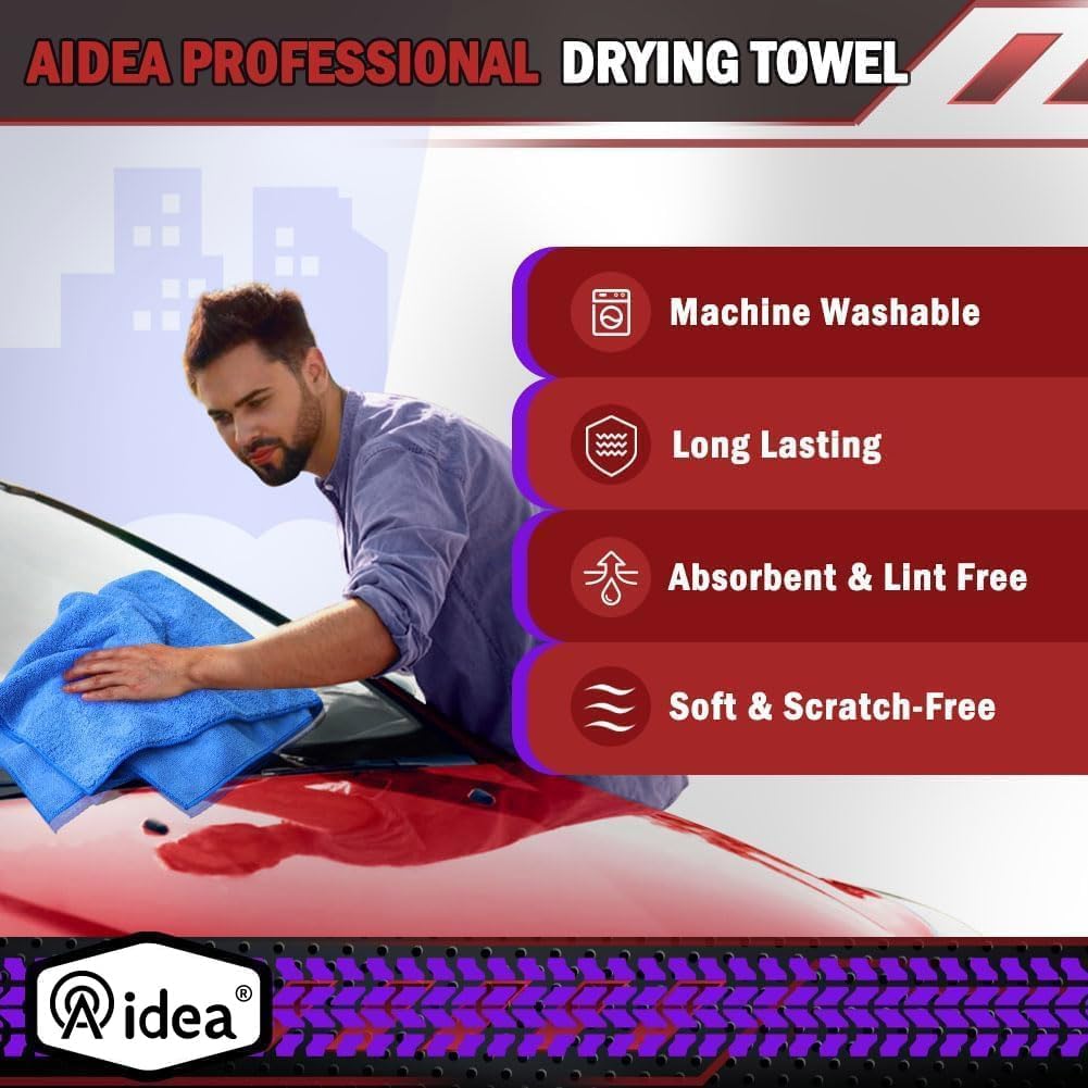 Thumbnail 3 de AIDEA Microfiber Towels for Cars – 2-Pack (Large Drying Towel, 24x31in, Blue)