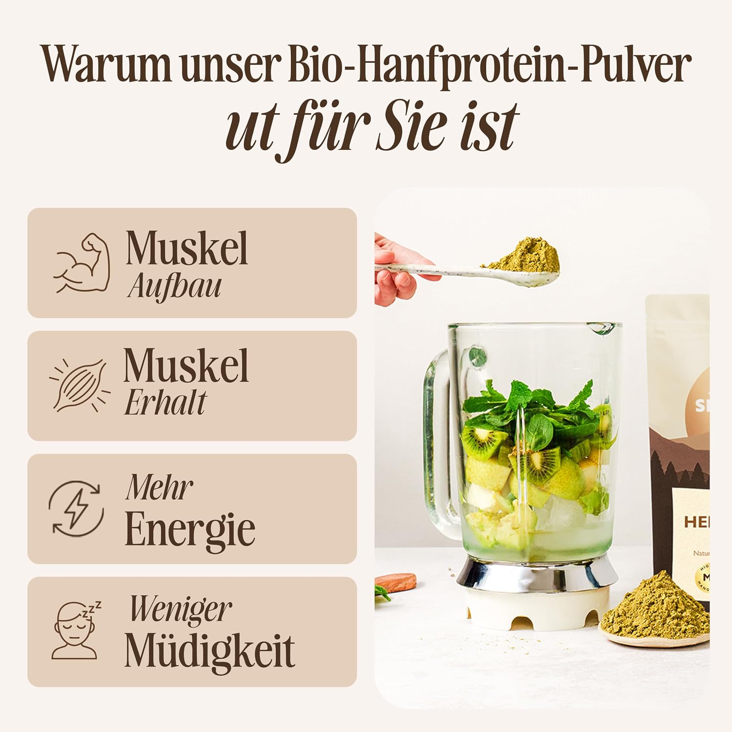 Detalle de Bio Hanfproteinpulver 1kg, Roh – vegan, biologisch zertifiziert, in Europa angebaut