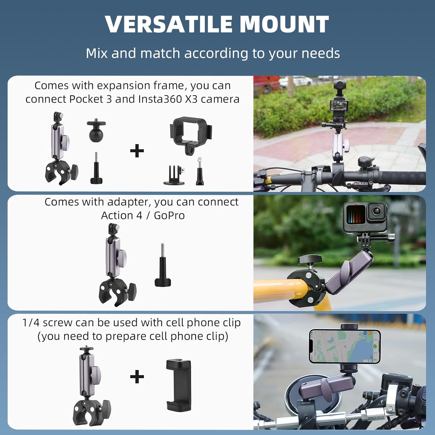 Thumbnail 1 de BRDRC Pocket 3/4 Camera Bike Mount Clamp for DJI Osmo Pocket and GoPro (with 360° rotation)