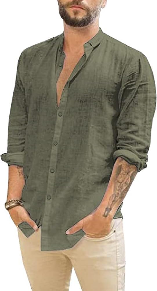 Detalle de JEKAOYI Men's Cotton-Linen Shirt