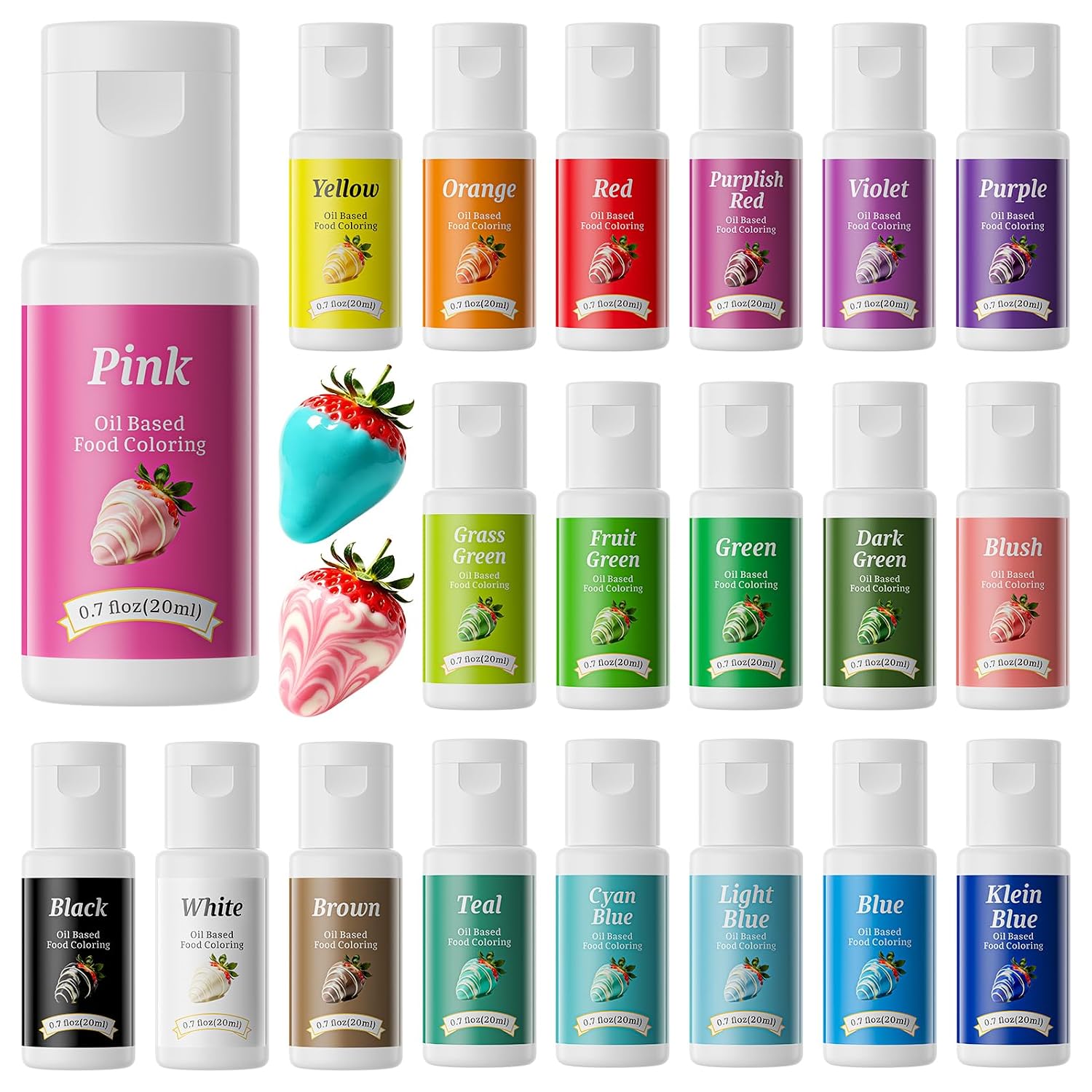 Detalle de Oil-Based Food Coloring for Chocolate, 20 Colors, 0.7 fl oz Bottles
