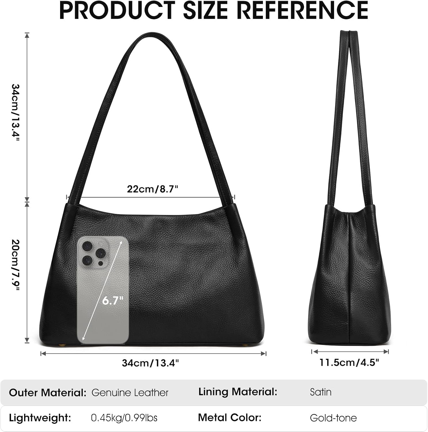 Thumbnail 3 de Kattee Sacs à main en cuir véritable souple – sac hobo féminin à fermeture magnétique