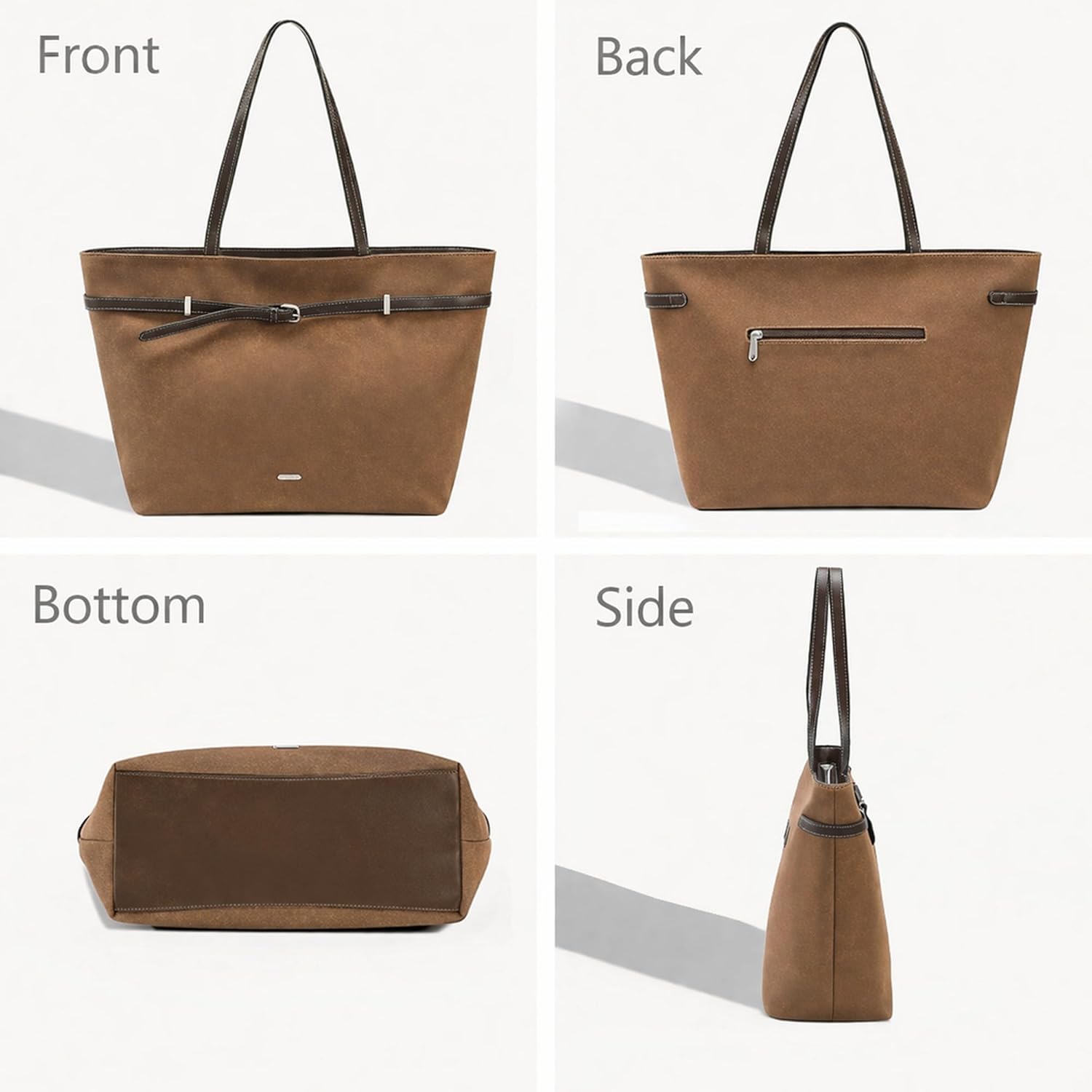 Thumbnail 3 de David Jones sac à main shopping grande taille en simili daim PU, porté épaule avec anse longue (A4, 1 compartiment zippé)