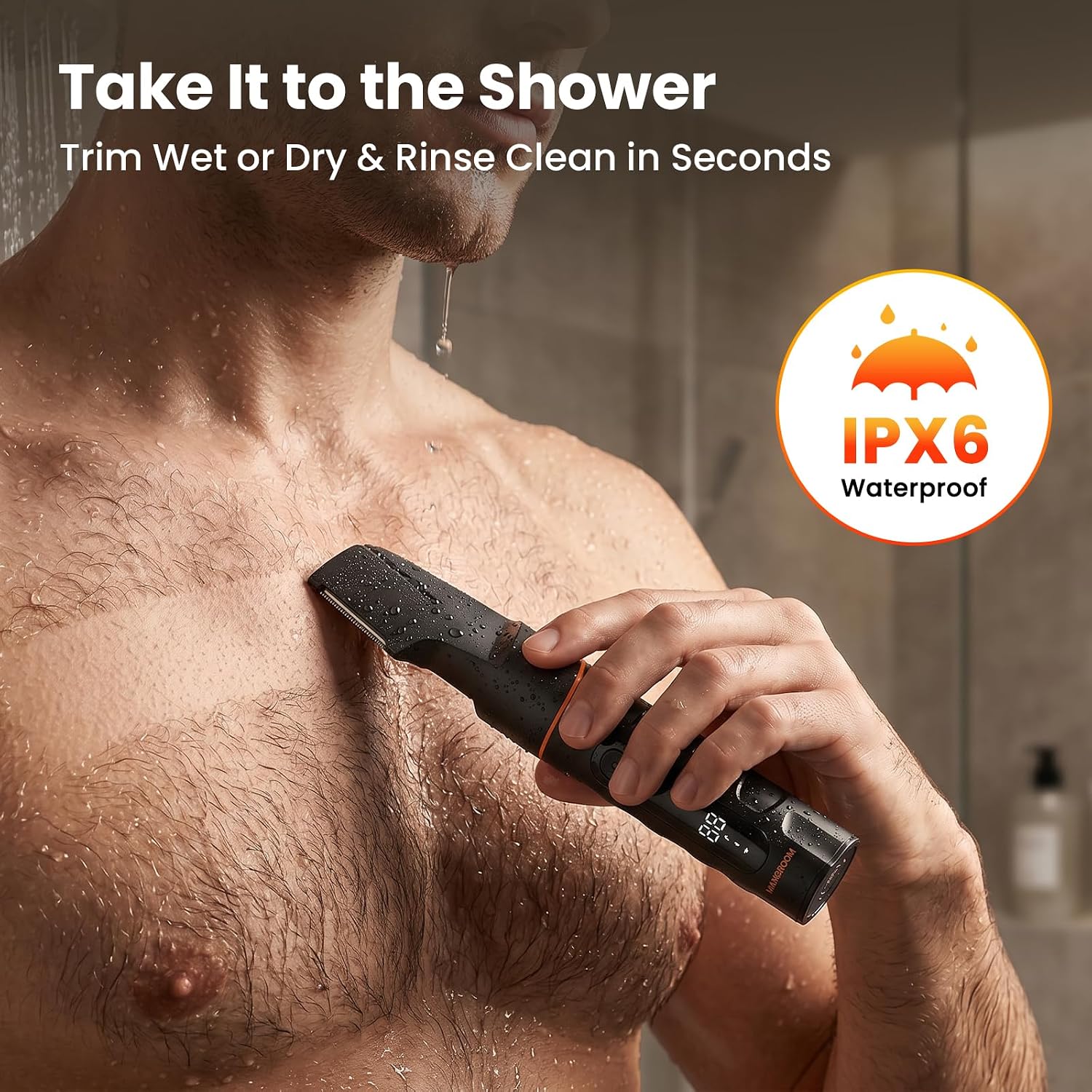 Detalle 2 de MAXGROOM 5 in 1 Manscape Body Hair Trimmer for Men with IPX6, 120-Min Cordless Runtime & Type C Charging Dock