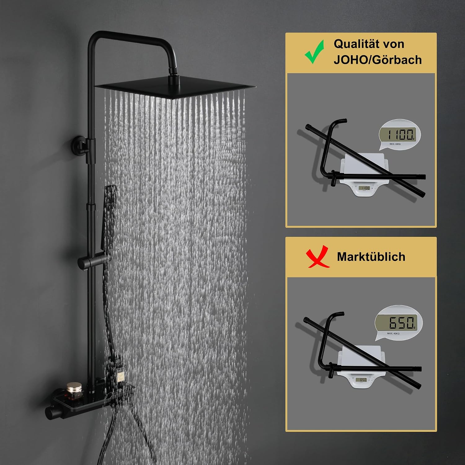 Thumbnail 3 de Colonna doccia Görbach Nero con termostatico in acciaio inox 304 e soffione 20×20 cm