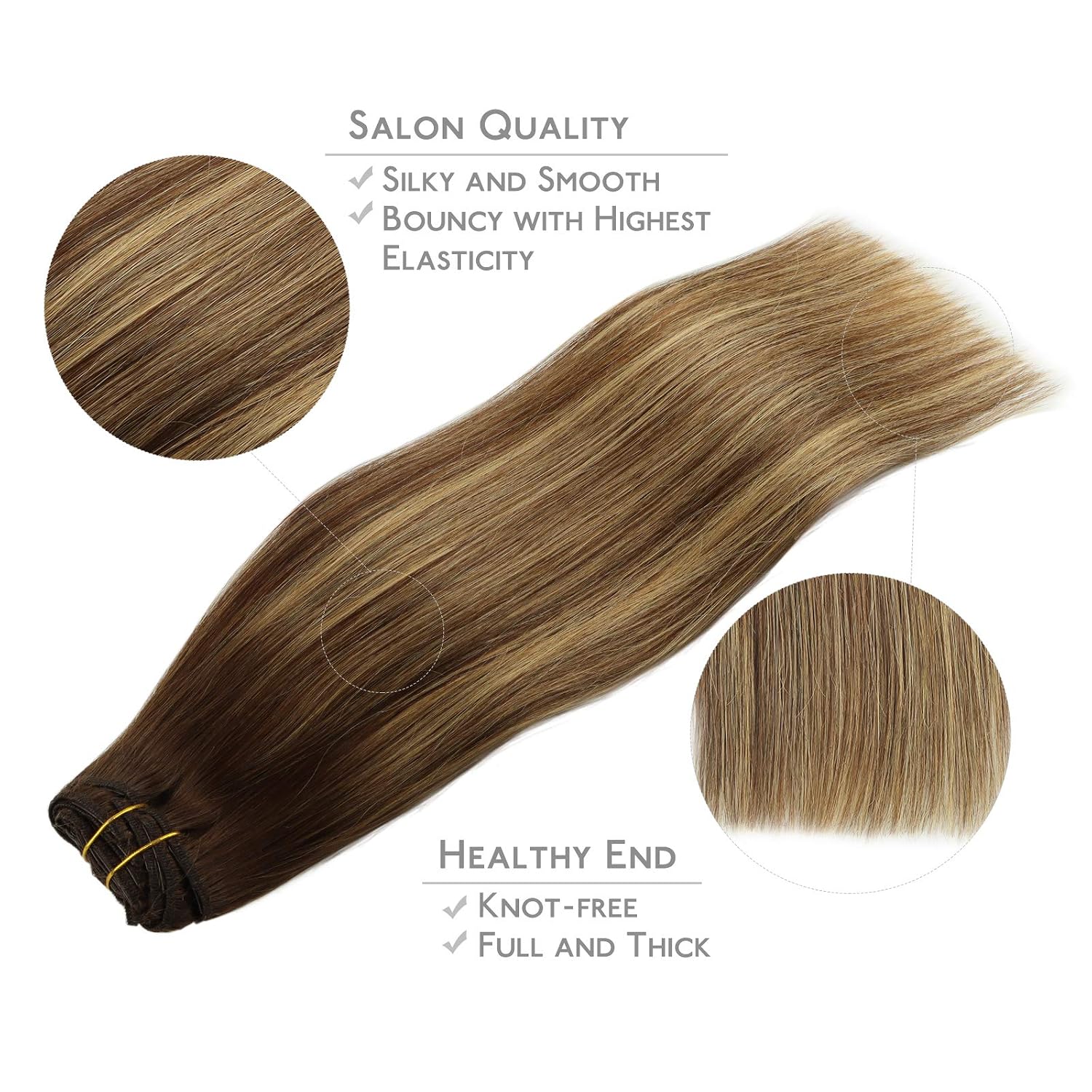 Thumbnail 3 de WENNALIFE Clip in Hair Extensions 150g, 22 Inch, Balayage Chocolate Brown to Honey Blonde (9pcs) – Real Human Hair, Double Weft