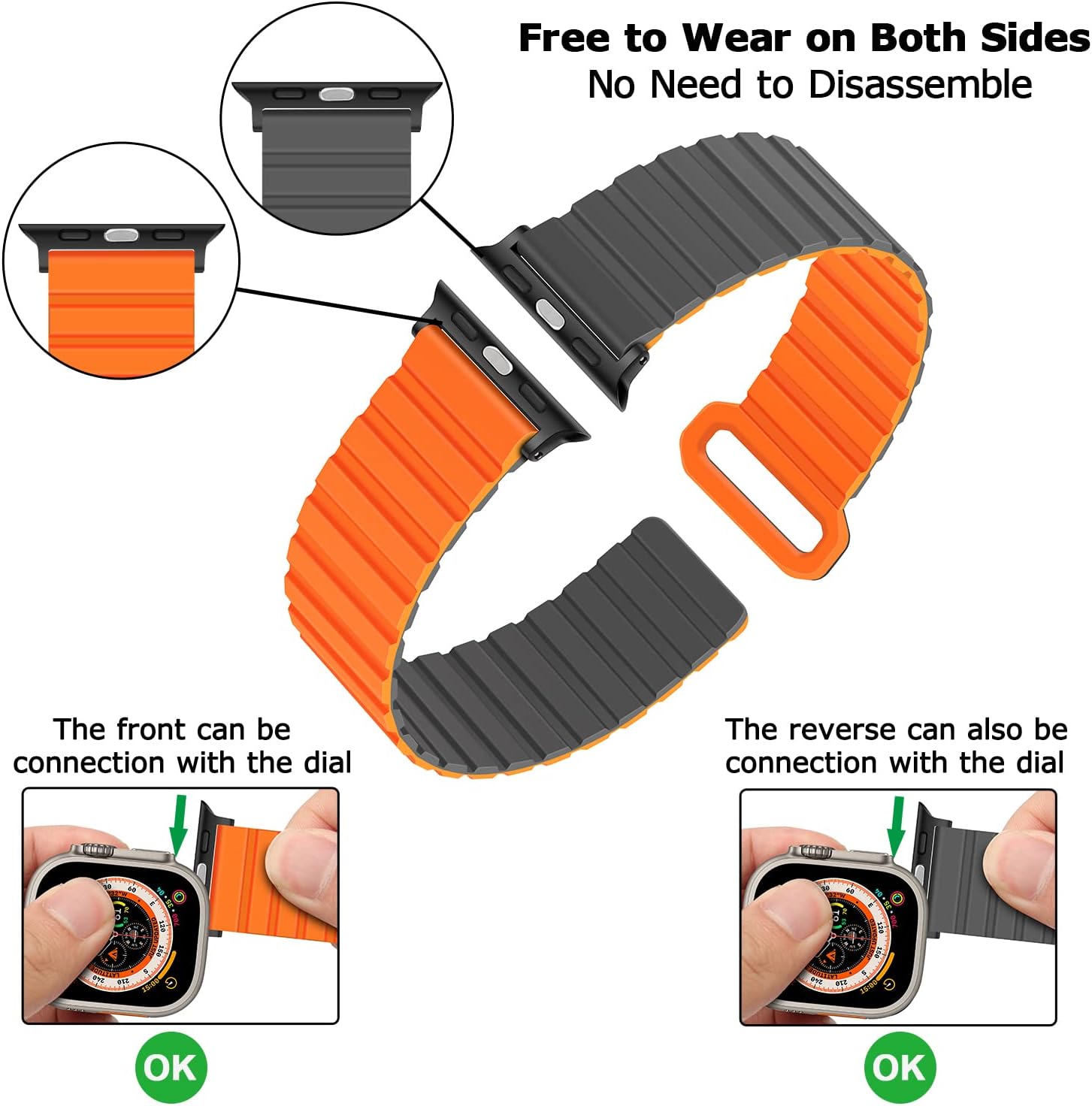 Thumbnail 3 de Tasikar Magnetic Silicone Apple Watch Strap (42–49mm) – Grey/Orange