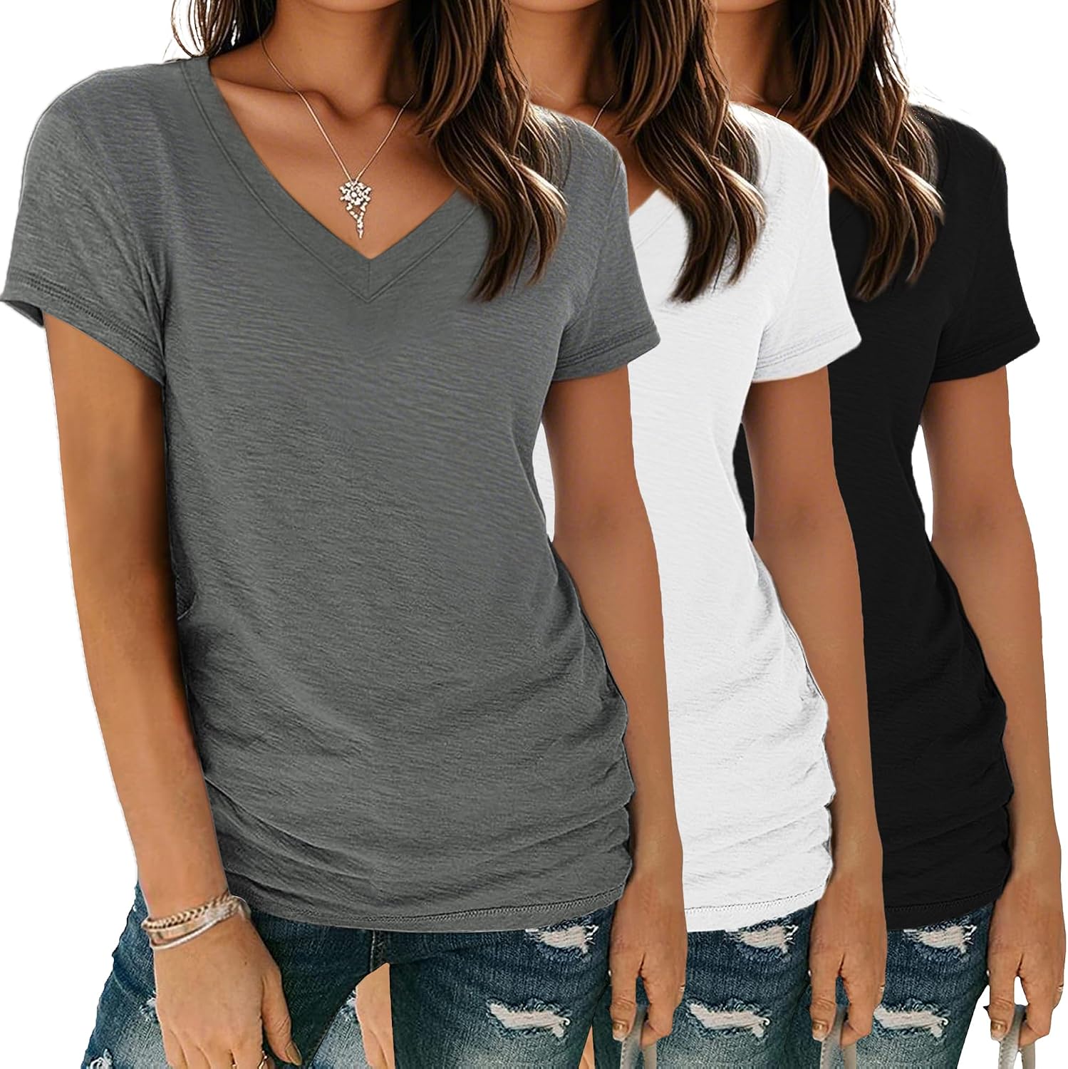 Detalle de YGOODM Ygoodm T-Shirt V-Ausschnitt 3er Pack