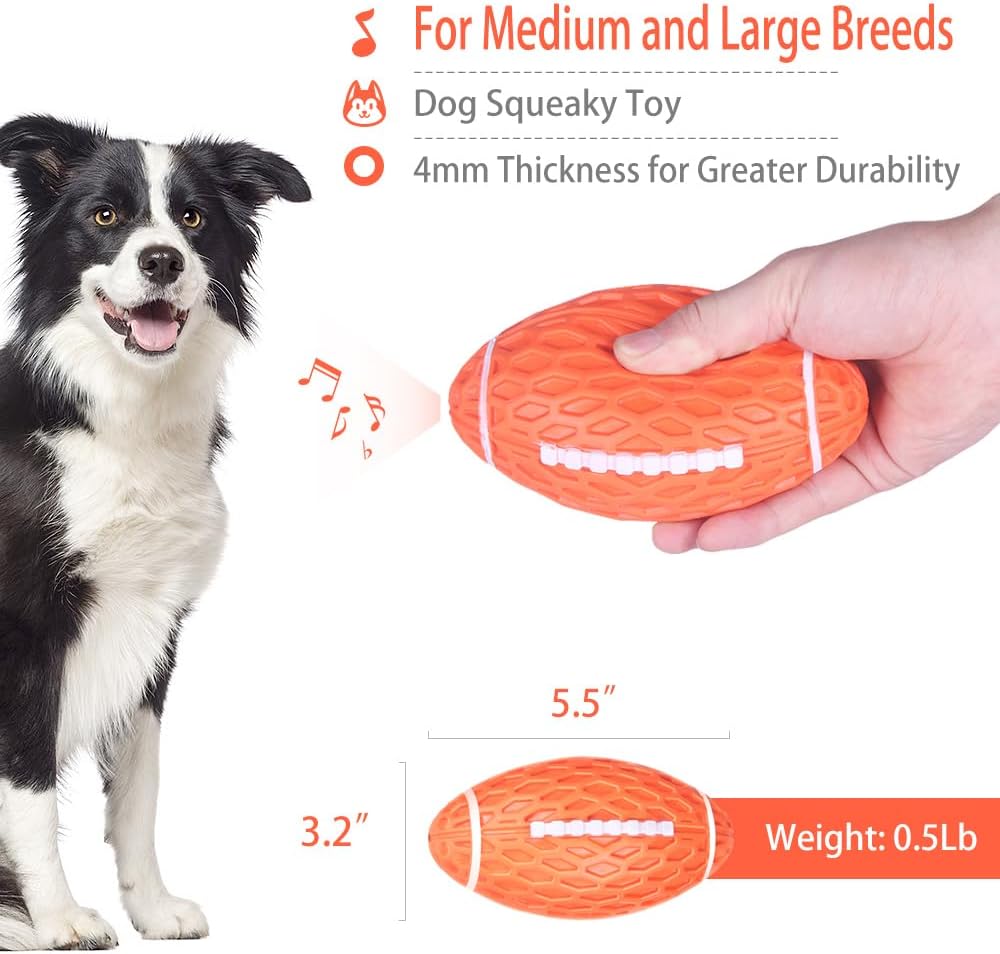 Thumbnail 1 de AUSCAT Squeaky Dog Ball for Aggressive Chewers (Tough Rubber Rugby Ball) – Green, Large, 5.5 in / 14 cm