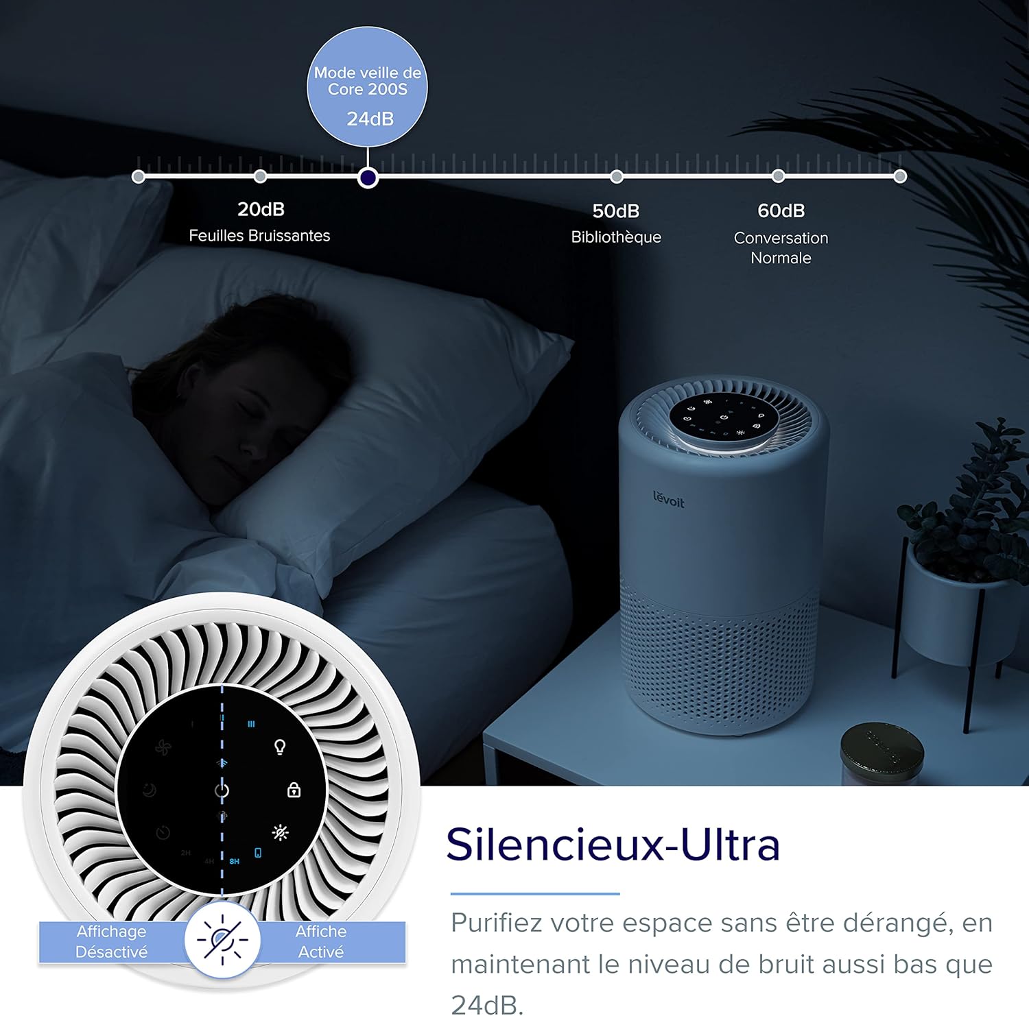 Detalle 2 de LEVOIT Core 200S – Purificateur d'Air silencieux pour pièces jusqu’à 35 m² avec veilleuse et contrôle via Alexa