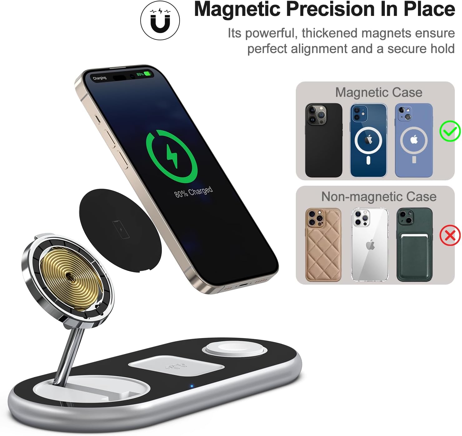 Thumbnail 2 de 3-in-1 Charging Station for Apple Devices (Mag-Safe) with Adjustable Stand for iPhone, Apple Watch & AirPods