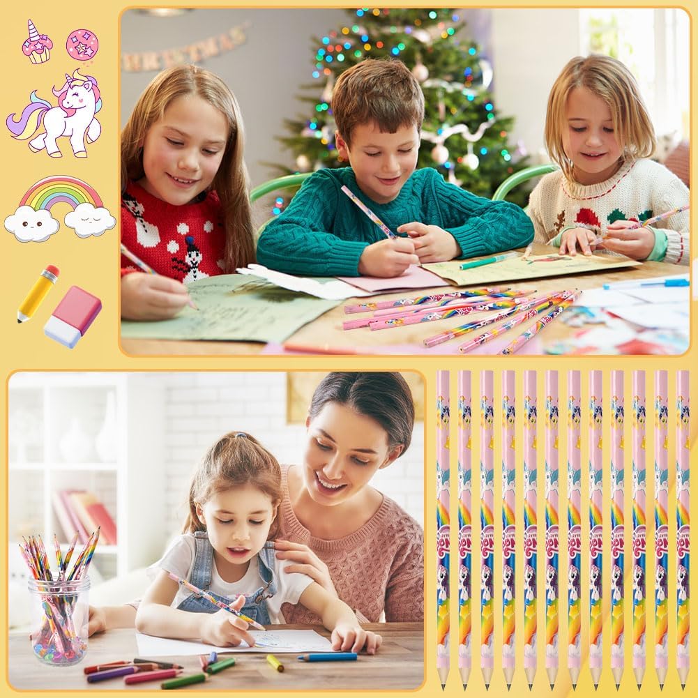 Thumbnail 6 de Vicloon Boîte de crayons papier 12 pièces HB en bois (motifs poney licorne) pour enfants