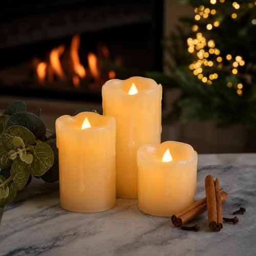 Thumbnail 8 de Festive Lights Real Wax Cream LED Pillar Candles: Set of 3