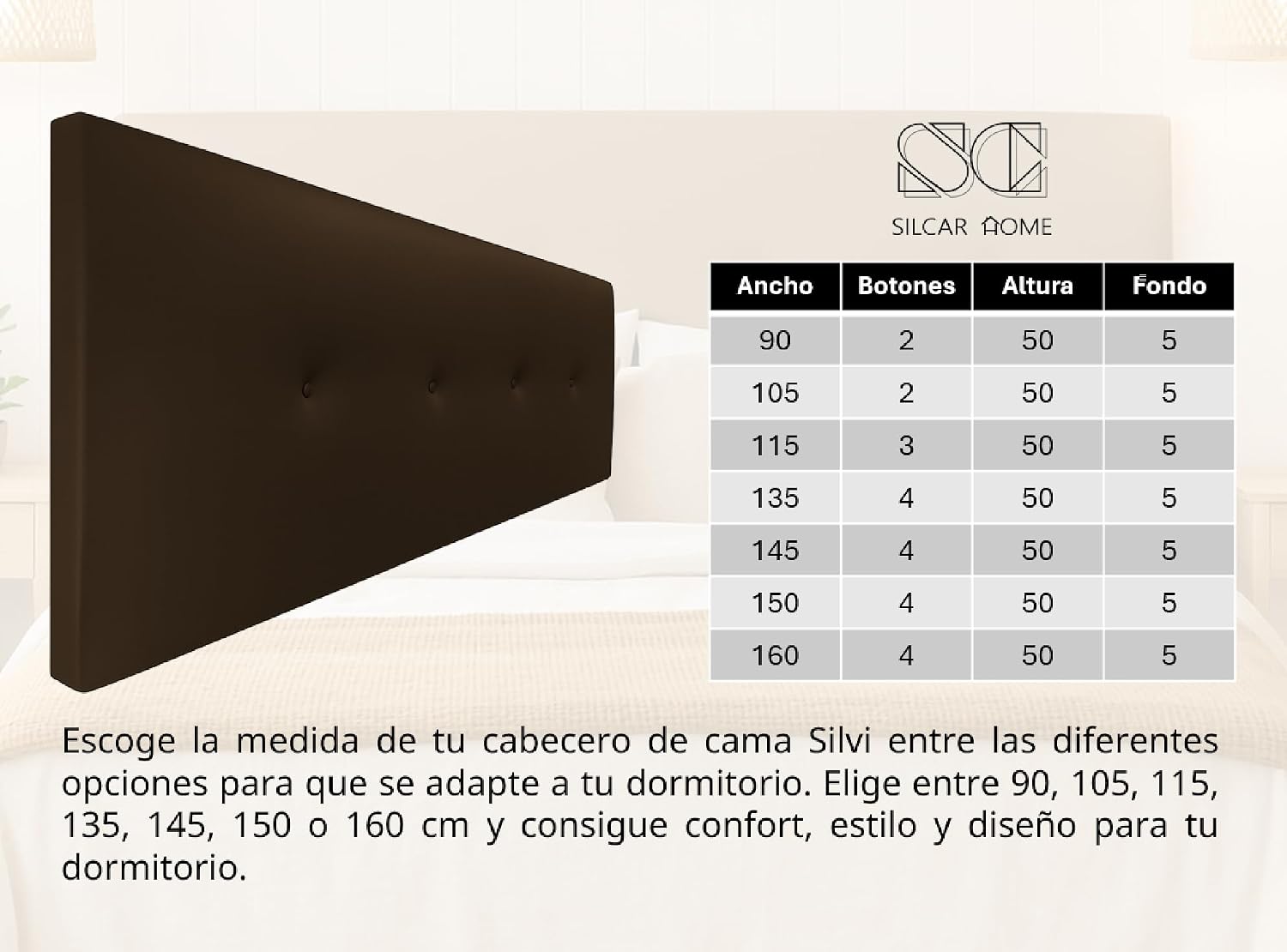 Detalle 2 de Silcar Home Silvi cabecero 90 cm polipiel negro