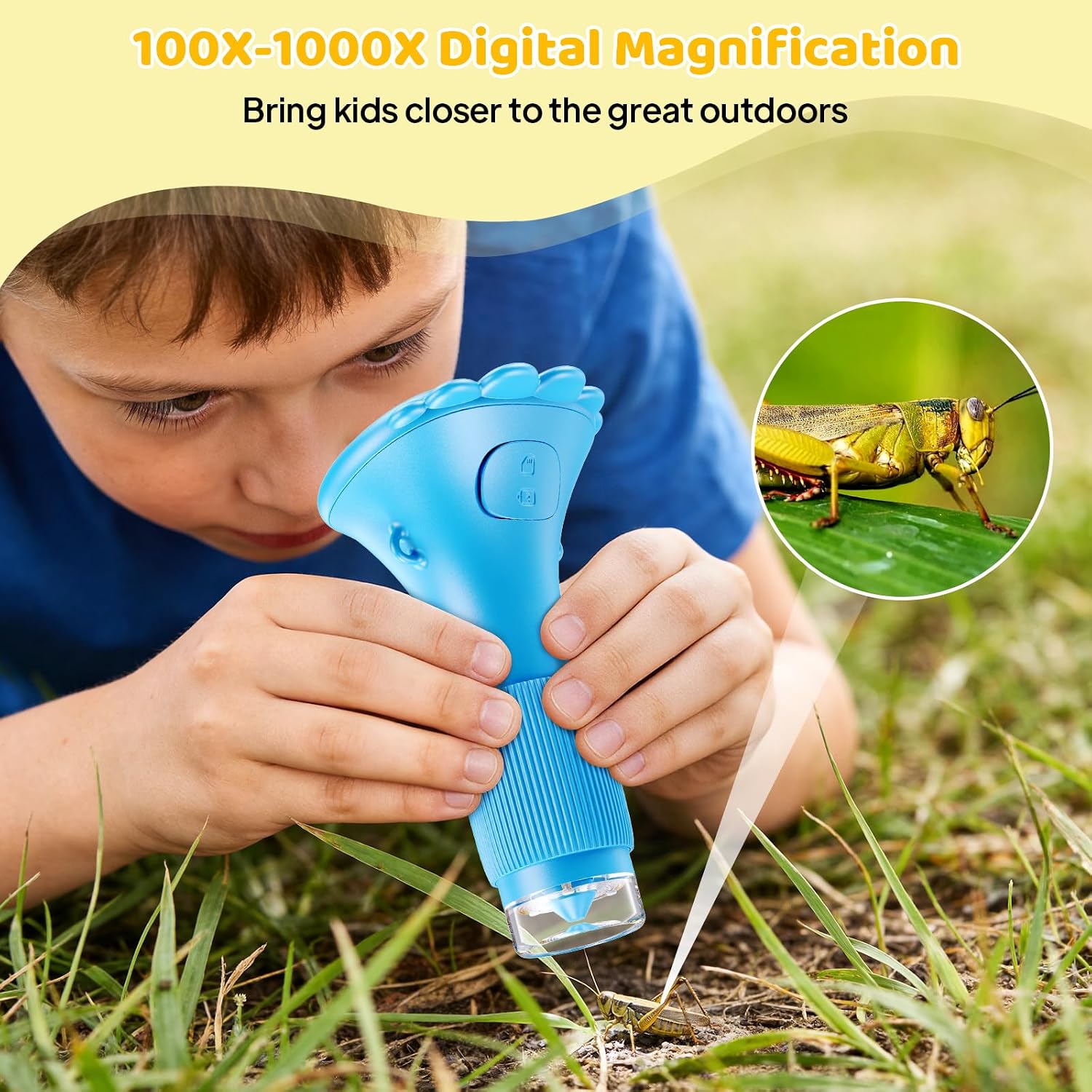 Detalle de Kids Microscope (2.0'' IPS Screen) Portable Handheld with 8 LED Lights and Photo Storage, Blue