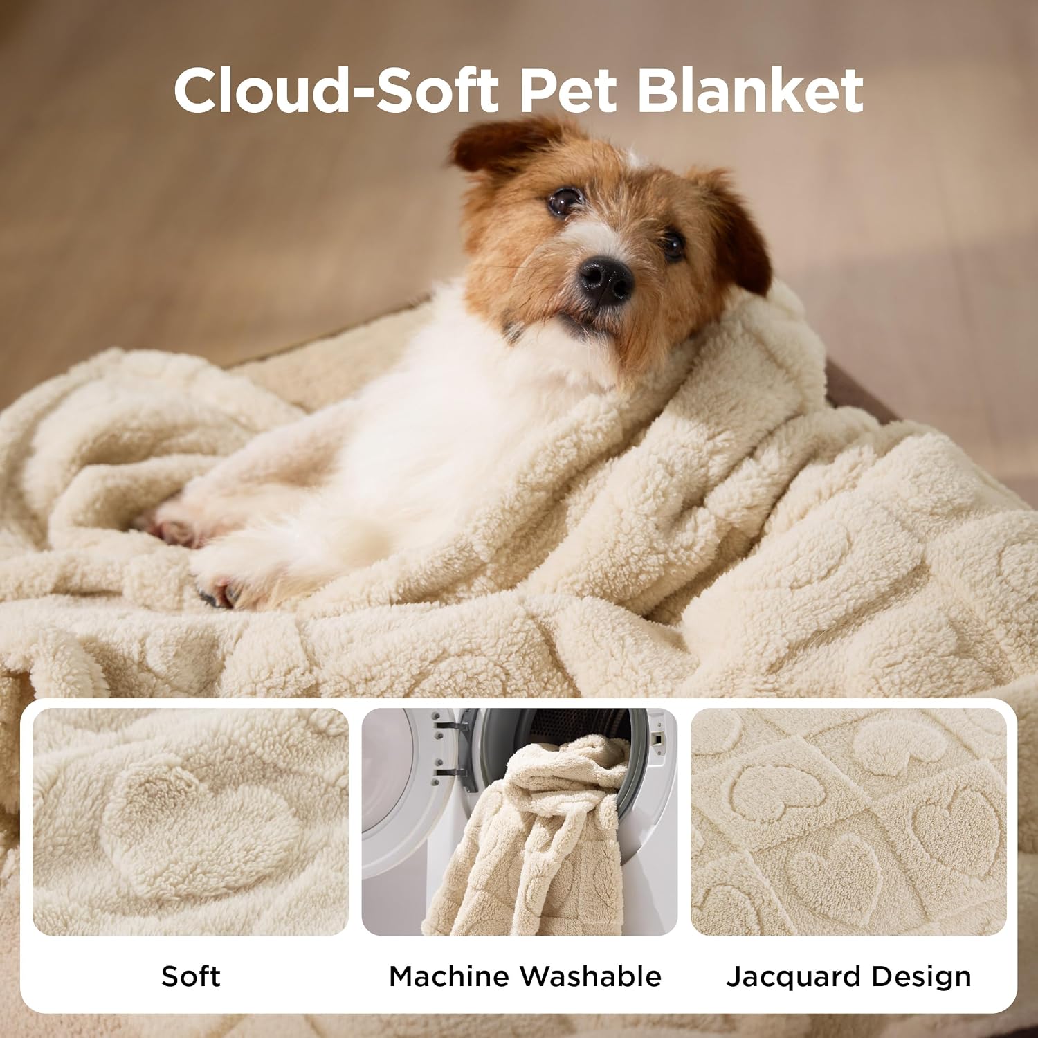 Detalle 2 de Bedsure Dog Blanket, 300GSM Jacquard Fleece, 25 x 35-Inch White Heart