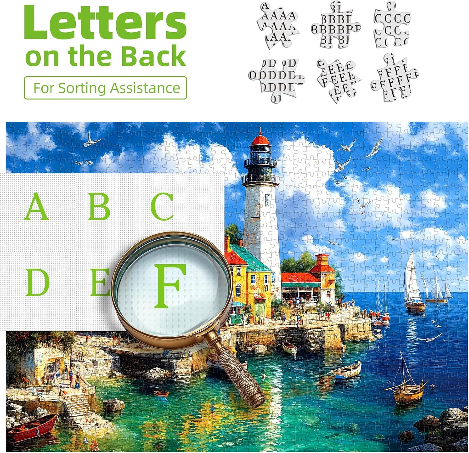 Detalle de Colorful Coastal Lighthouse 1000 Piece Puzzle for Adults 🧩