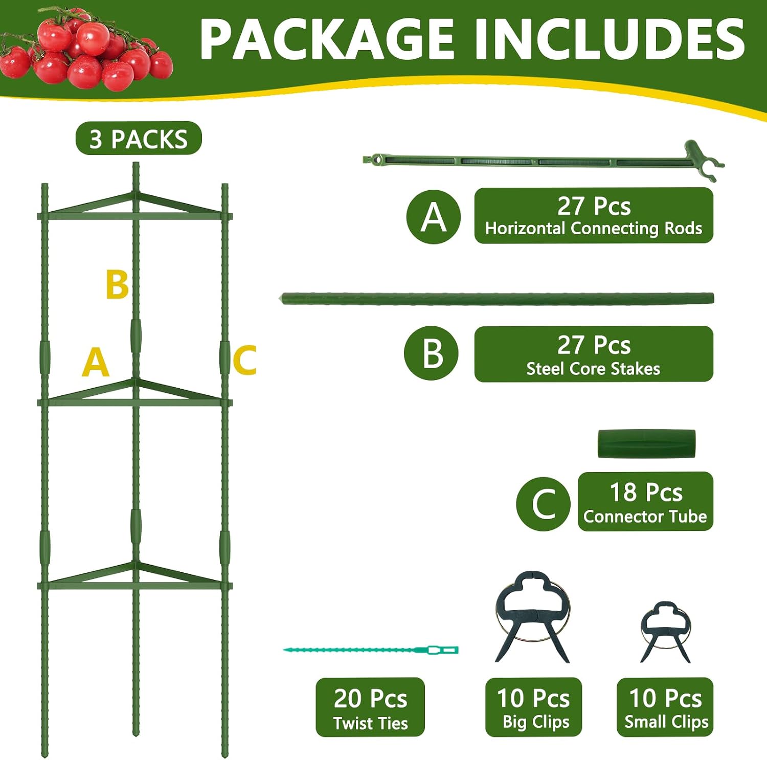 Thumbnail 4 de Ergohortus TPA0201 Tomato Plant Support Cages, Adjustable 47-inch, Set of 3