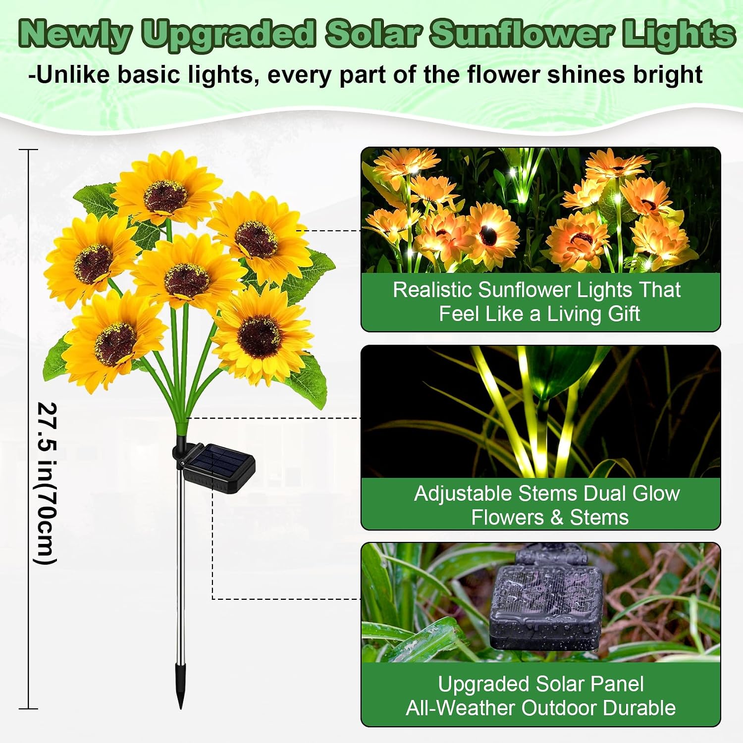 Thumbnail 1 de Solar Lights Outdoor Garden Decor – 2 Pack with 12 Sunflower Lights
