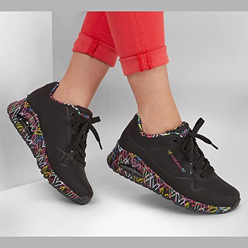 Detalle de Skechers Uno Loving Love, sneaker da donna nere in pelle sintetica, 39 EU