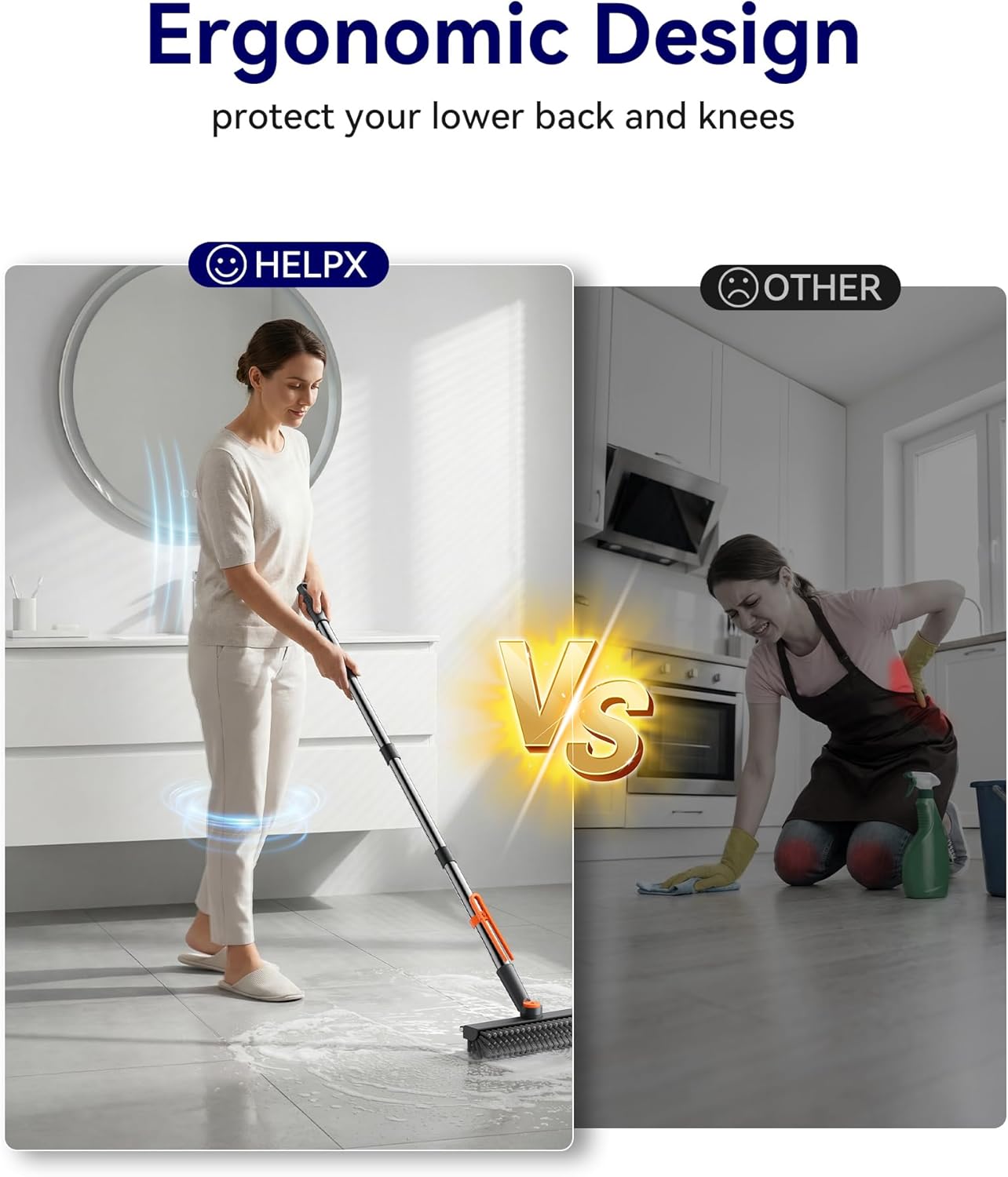 Thumbnail 6 de HelpX Small Floor Scrub Brush with Adjustable Long Handle — 3-in-1 Scrubber with Squeegee and Tweezer
