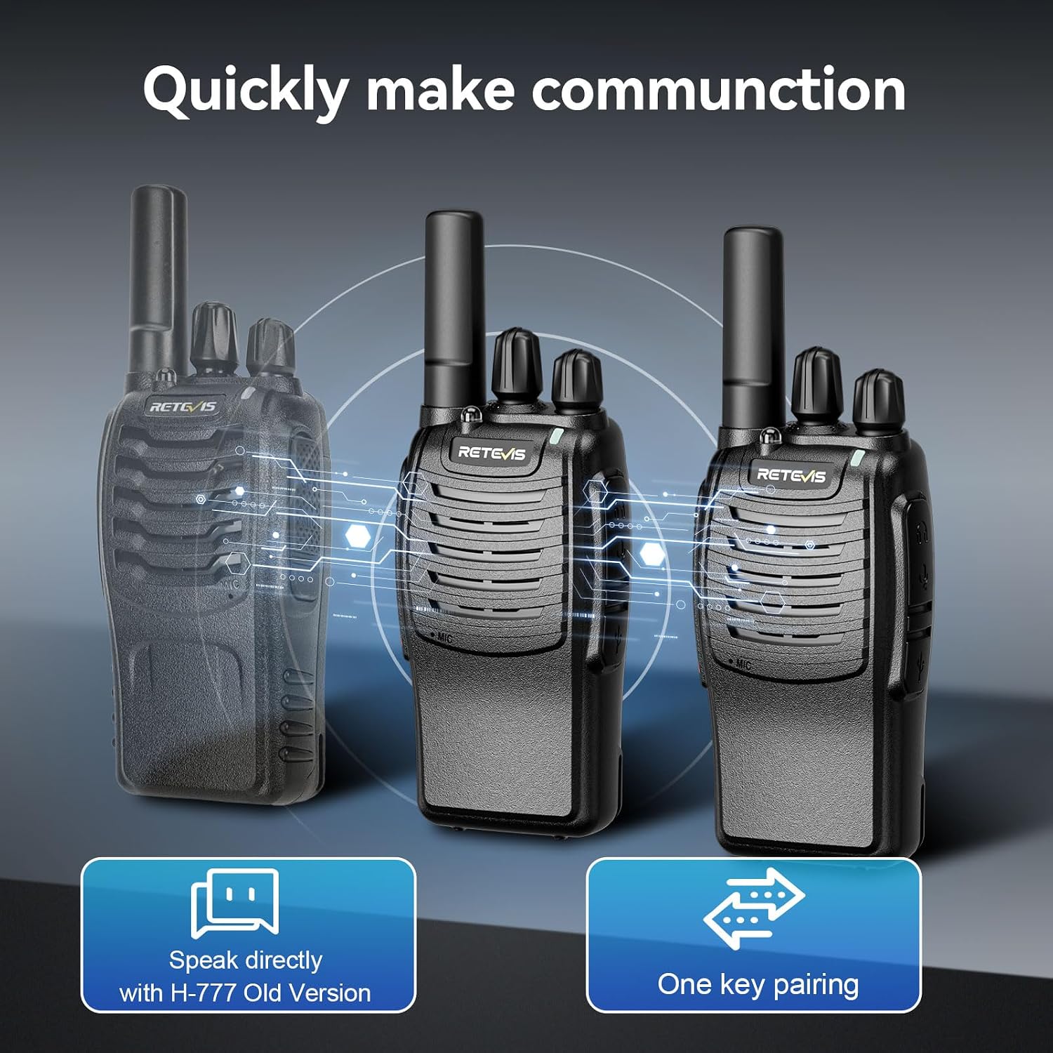 Detalle 1 de Retevis H-777 FRS Walkie-Talkies, 6-Pack with USB-C and Six-Way Charger