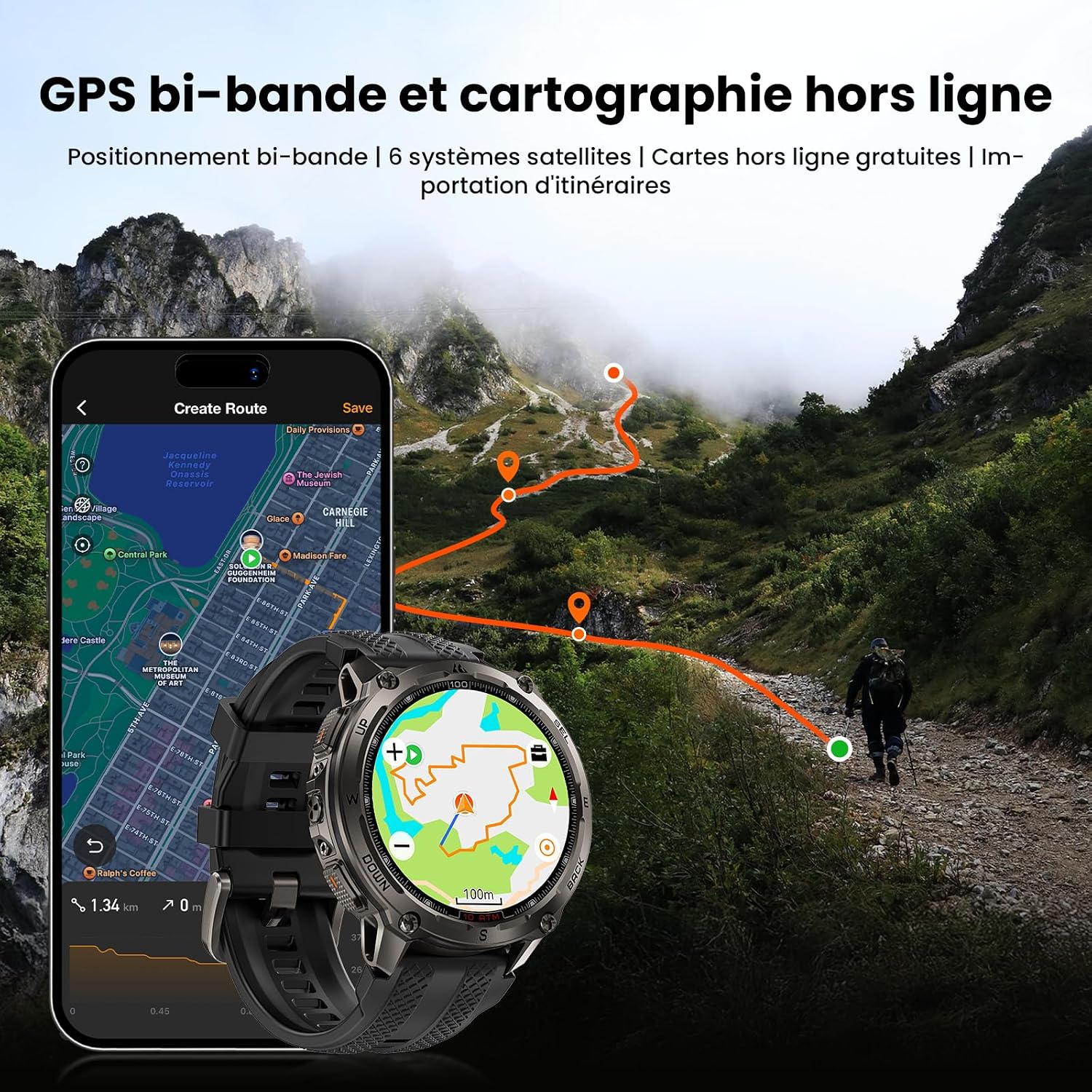 Detalle de KOSPET Tank T4: Montre connectée forte pour l’outdoor avec GPS hors ligne et santé 24/7
