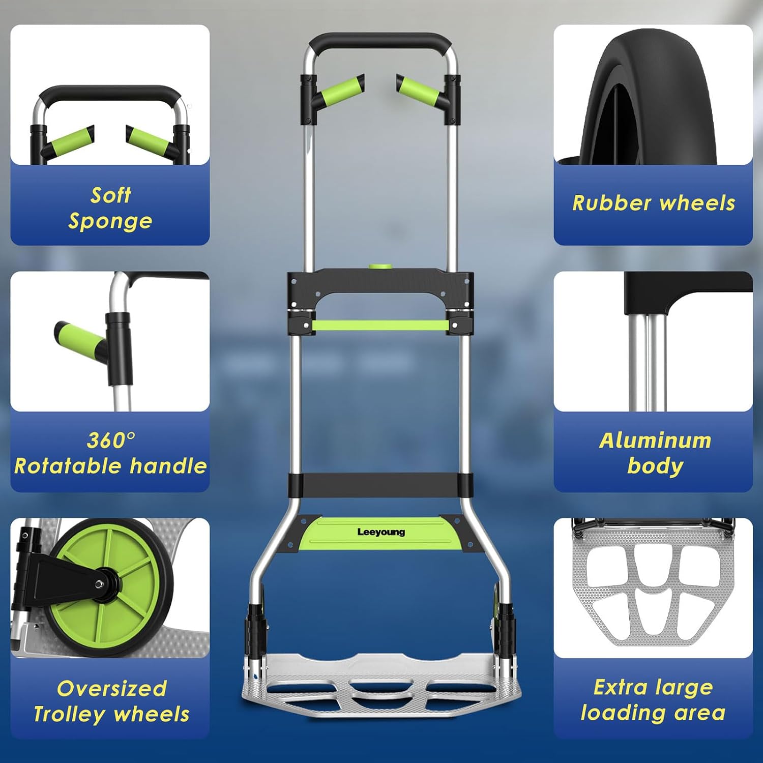 Thumbnail 4 de Leeyoung Folding Hand Truck and Dolly, 309 lb Capacity, Aluminum, 47.2-Inch Handle
