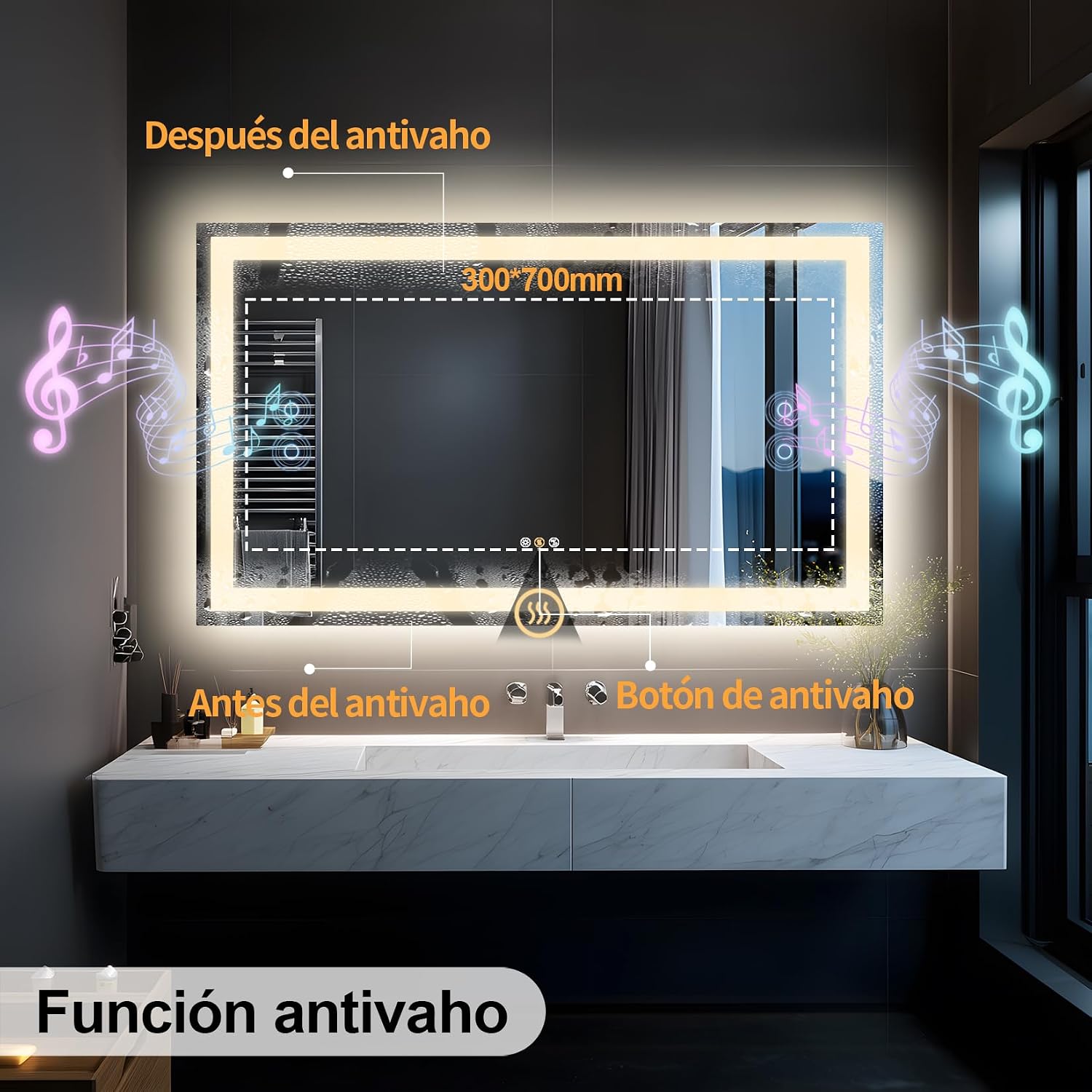 Detalle 2 de Espejo LED 120x70 cm con altavoz Bluetooth
