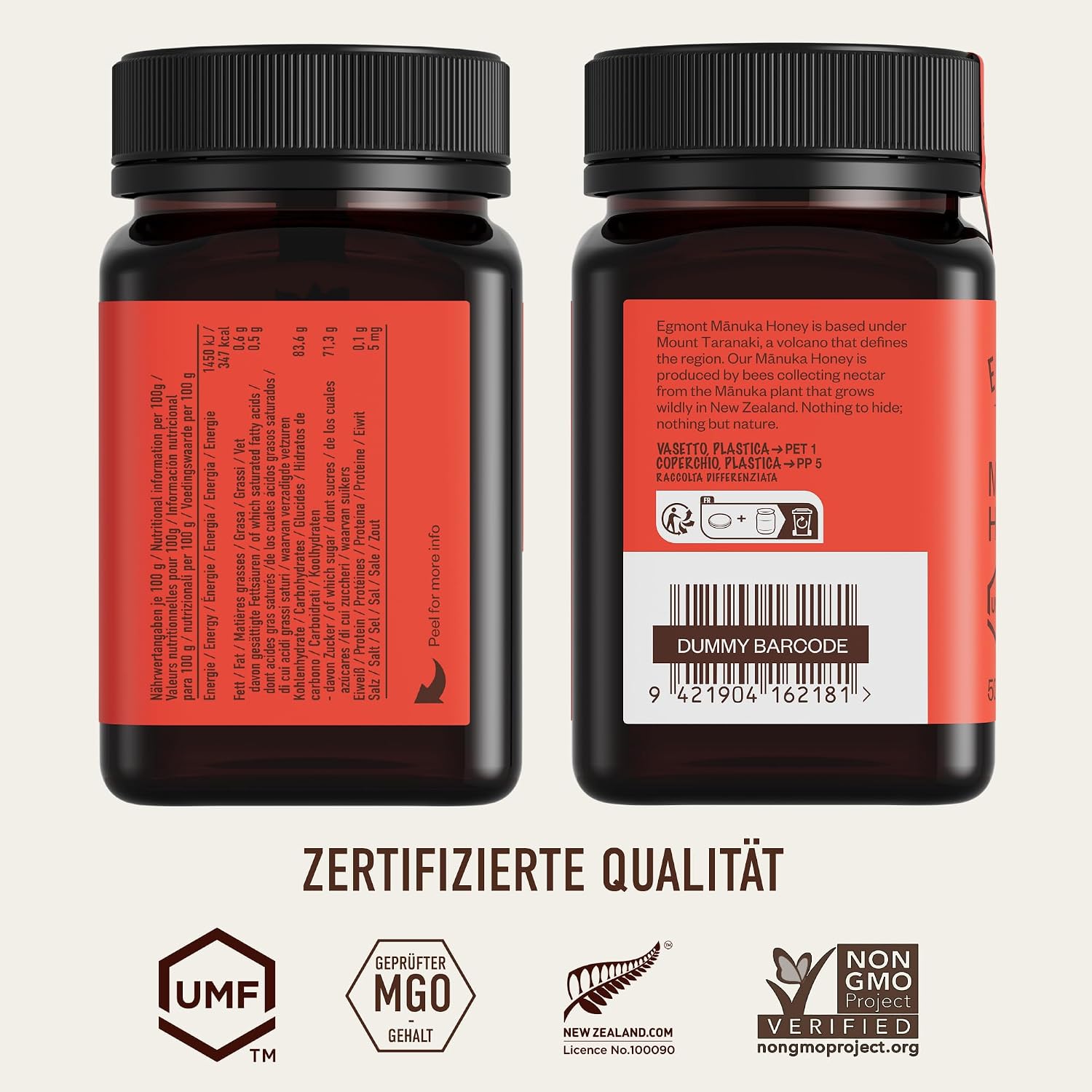 Detalle de Egmont Honey Manuka Honig 829+ (MGO 20+ / UMF 500+) – zertifizierter MGO- und UMF-Gehalt, 500 g