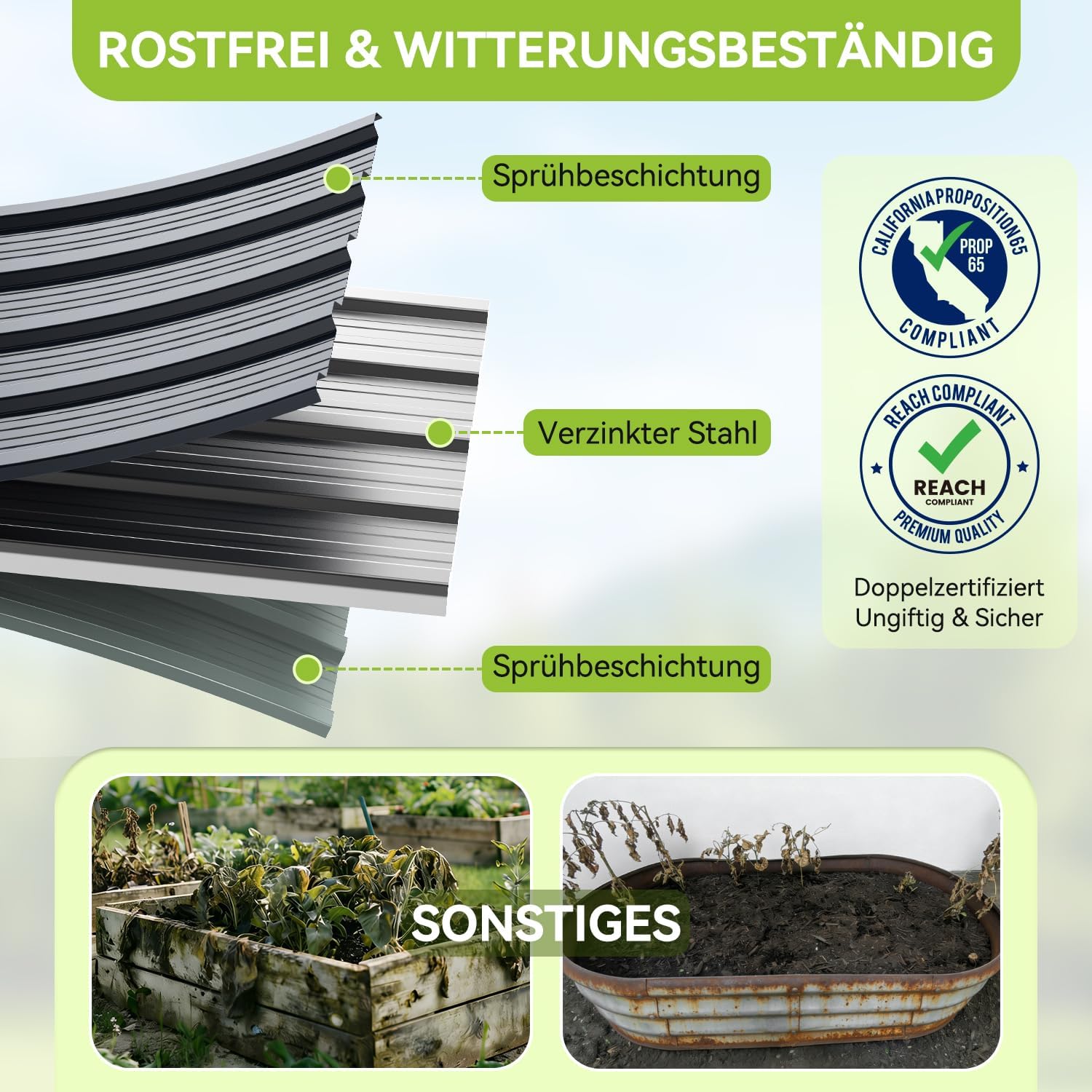 Detalle de Ohuhu Hochbeet Metall 240x90x45 cm – verzinktes Stahlblech mit Rostschutz, robuster Rahmen