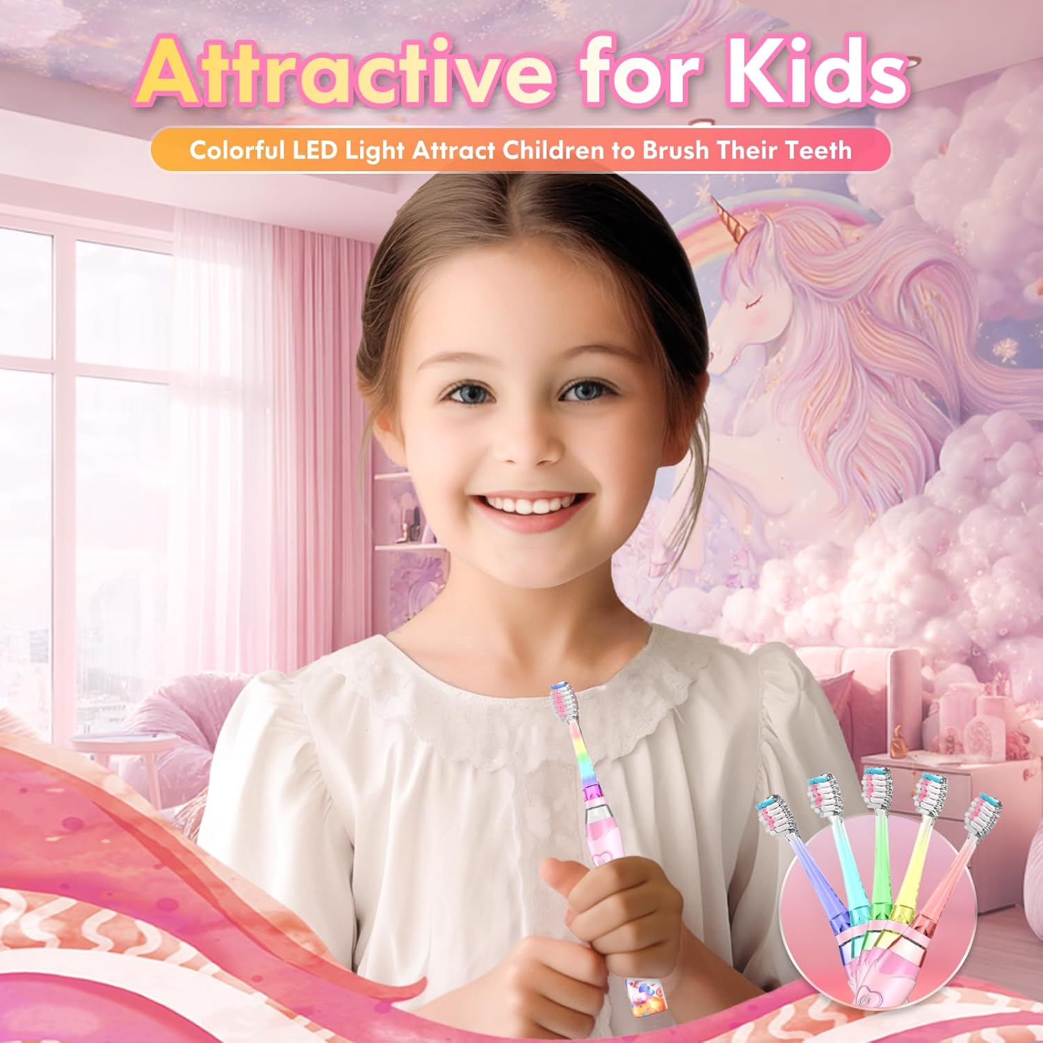 Thumbnail 1 de Kids Electric Toothbrush 3-5-6-12 Unicorn Pink