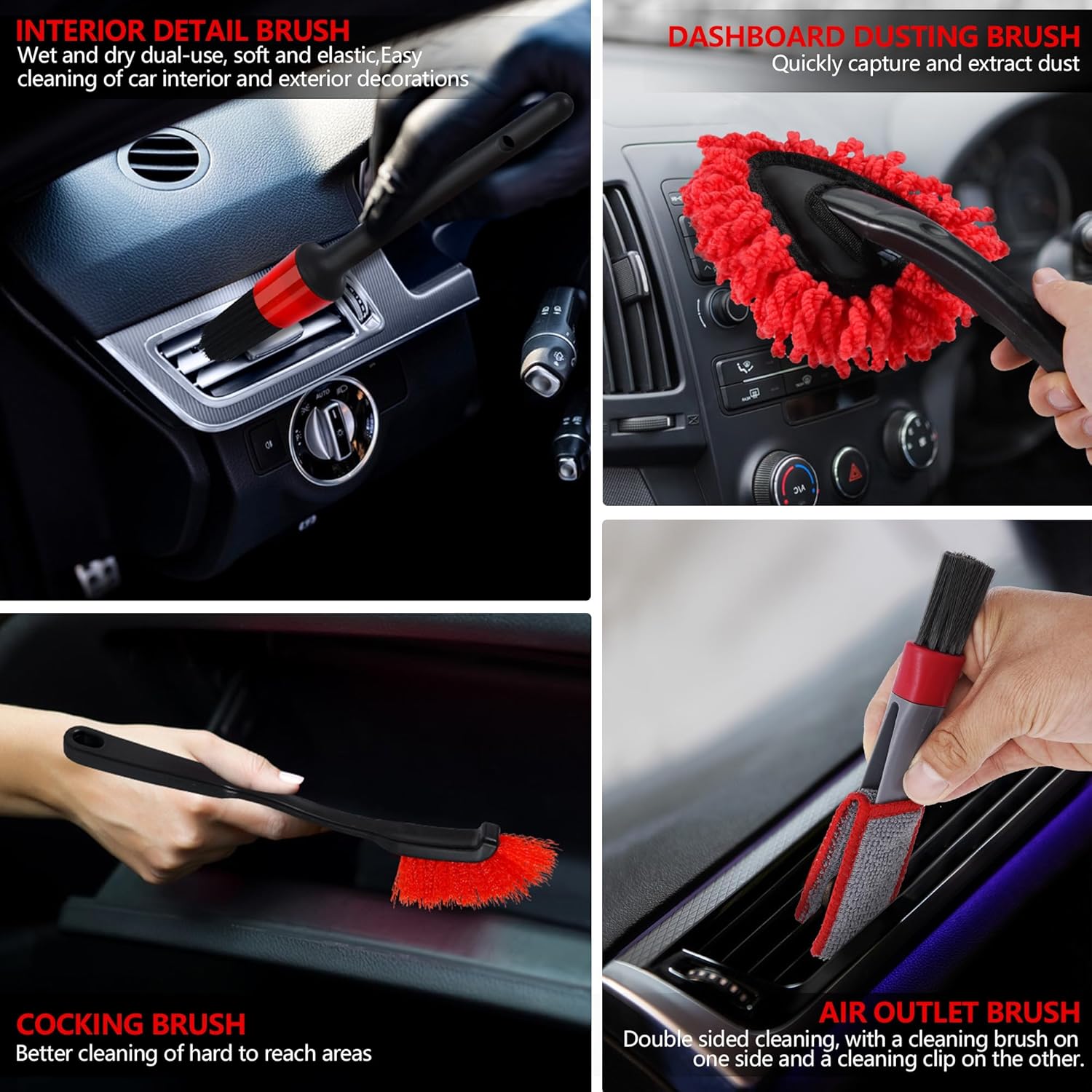 Thumbnail 3 de MIANYINGR 32Pcs Red Car Detailing Kit – Comprehensive Brush Set & Cleaning Kit