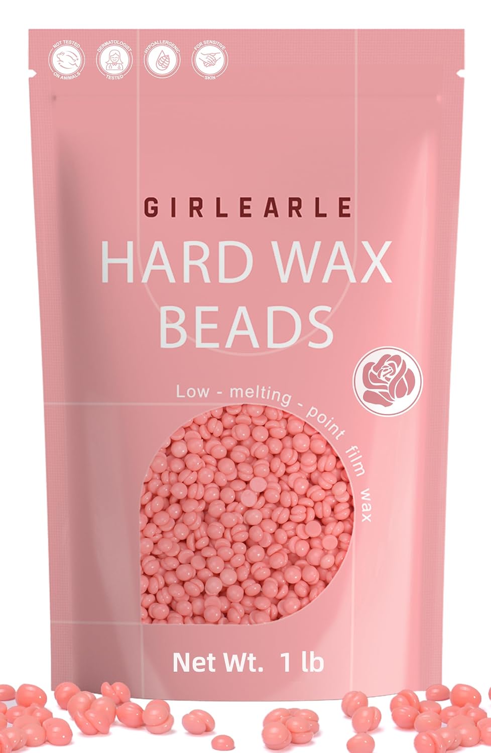 GIRLEARLE 1lb Rose Formula Hard Wax Beads for Sensitive Skin – At-Home Hair Removal for Face, Body & Bikini