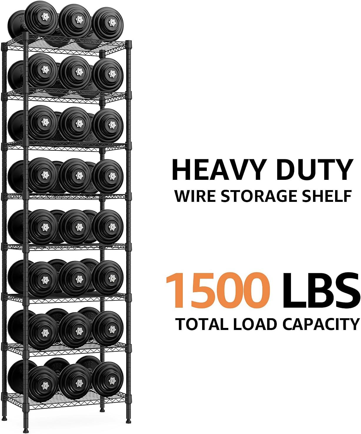 Detalle de M MZG 8 Tier 2000 lbs Storage Rack – Heavy-Duty Metal Wire Shelving (Black), 35 x 60 x 201.8 cm