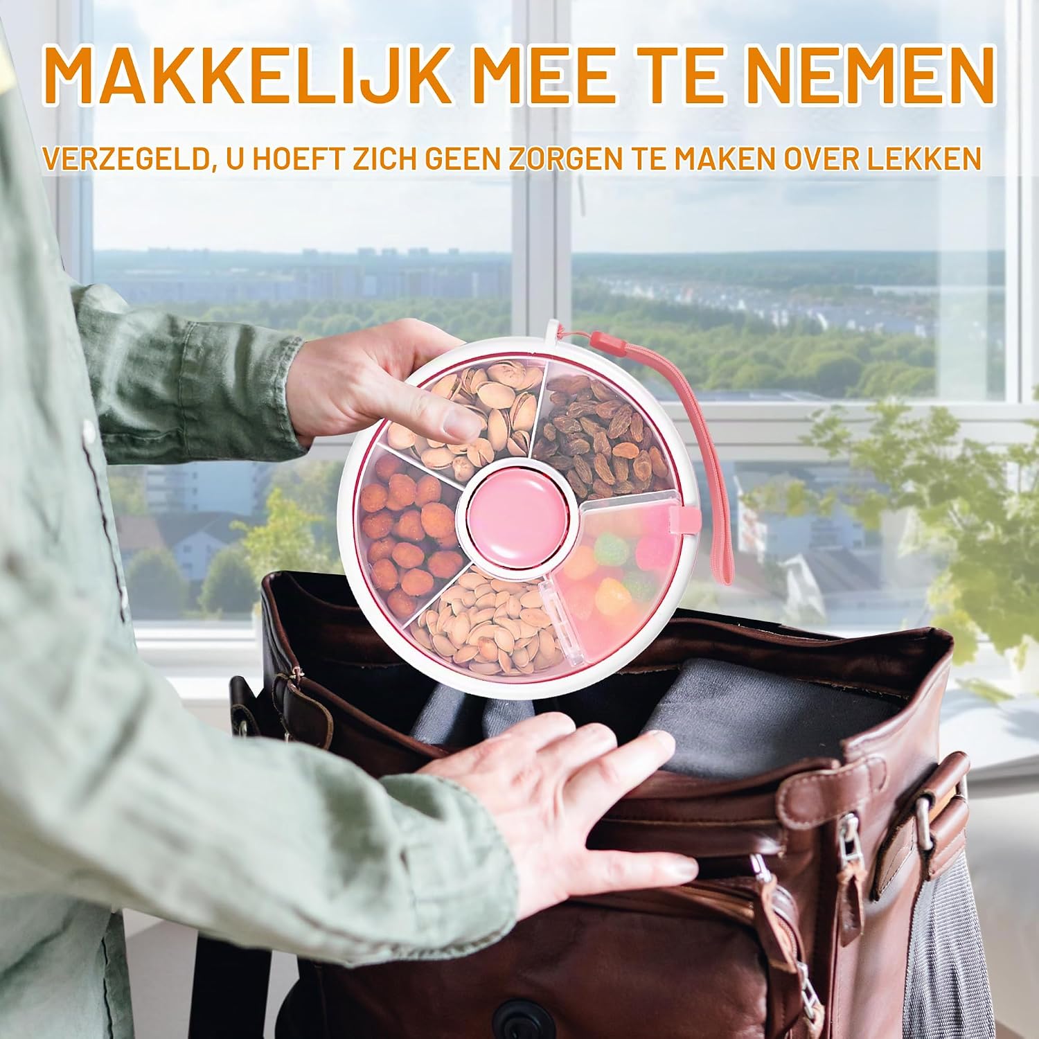 Detalle de Vefacion snackbox voor kinderen met 5 vakken, draaimechanisme en draaggreep