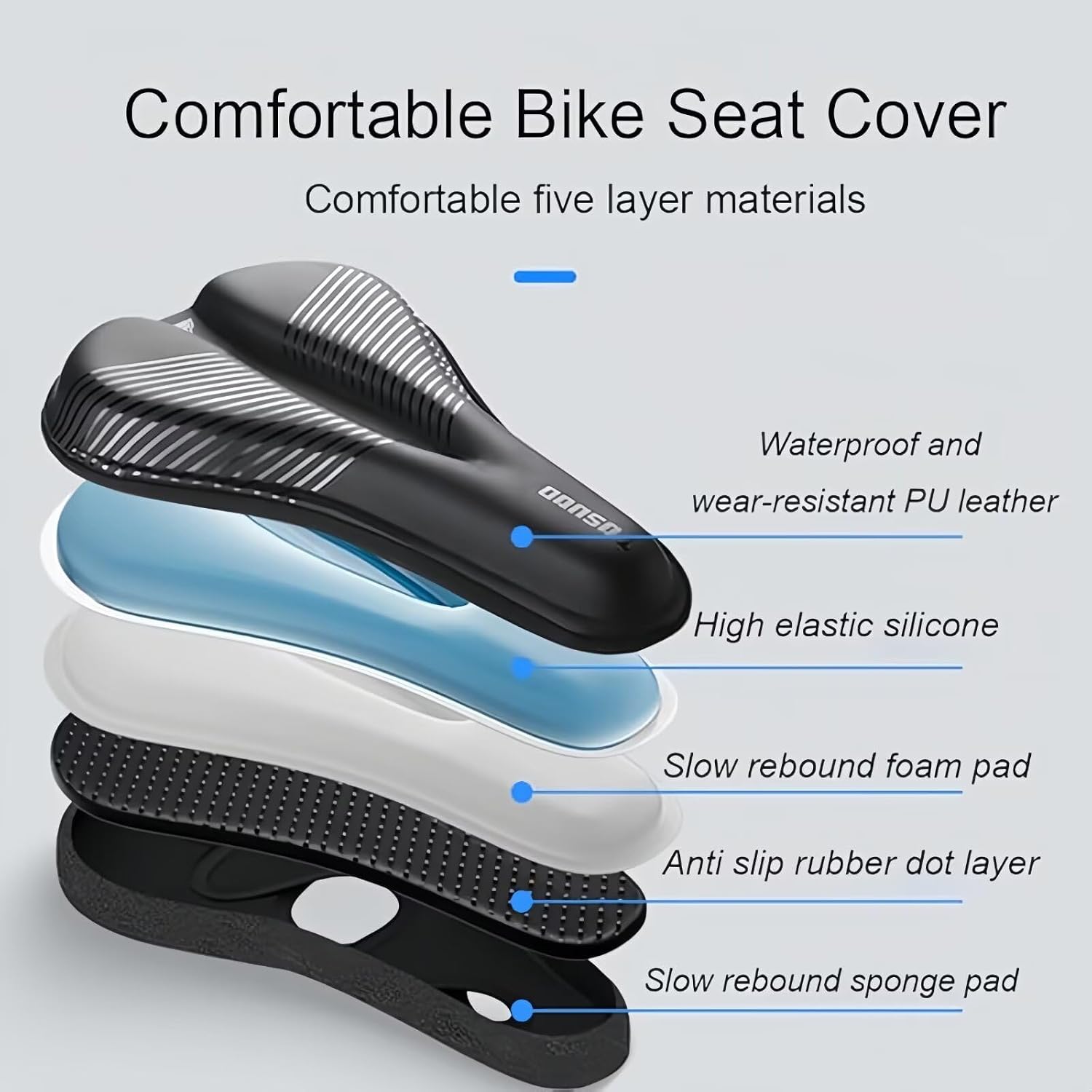 Detalle de ROSSRORE Premium Gel Bike Seat Cushion Cover — 11x7 inches, Universal Fit