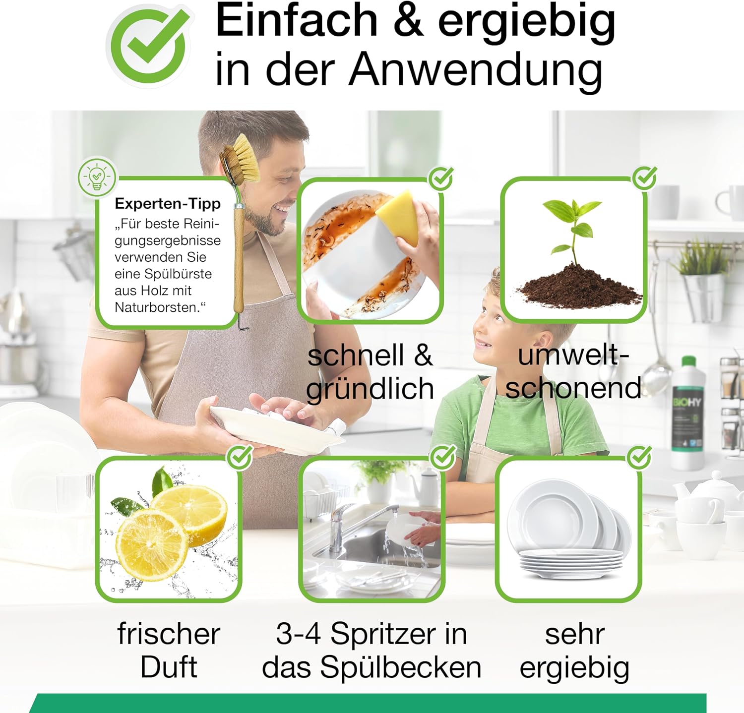 Detalle de BIOHY Afwasmiddel, 500 ml – citroengeur, biologisch afbreekbaar en microplasticvrij