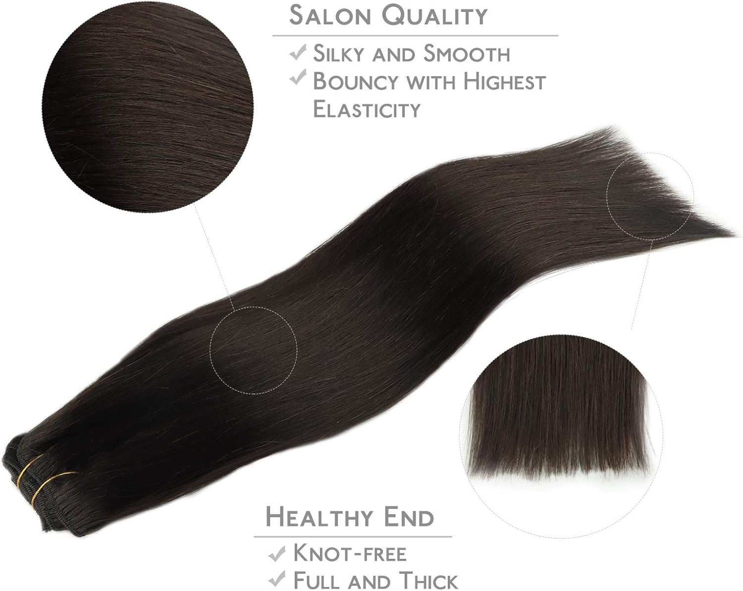 Detalle 2 de WENNALIFE Extension Capelli Veri Clip 45 cm – Remy Umani Marrone Scuro, 7 pezzi con clip