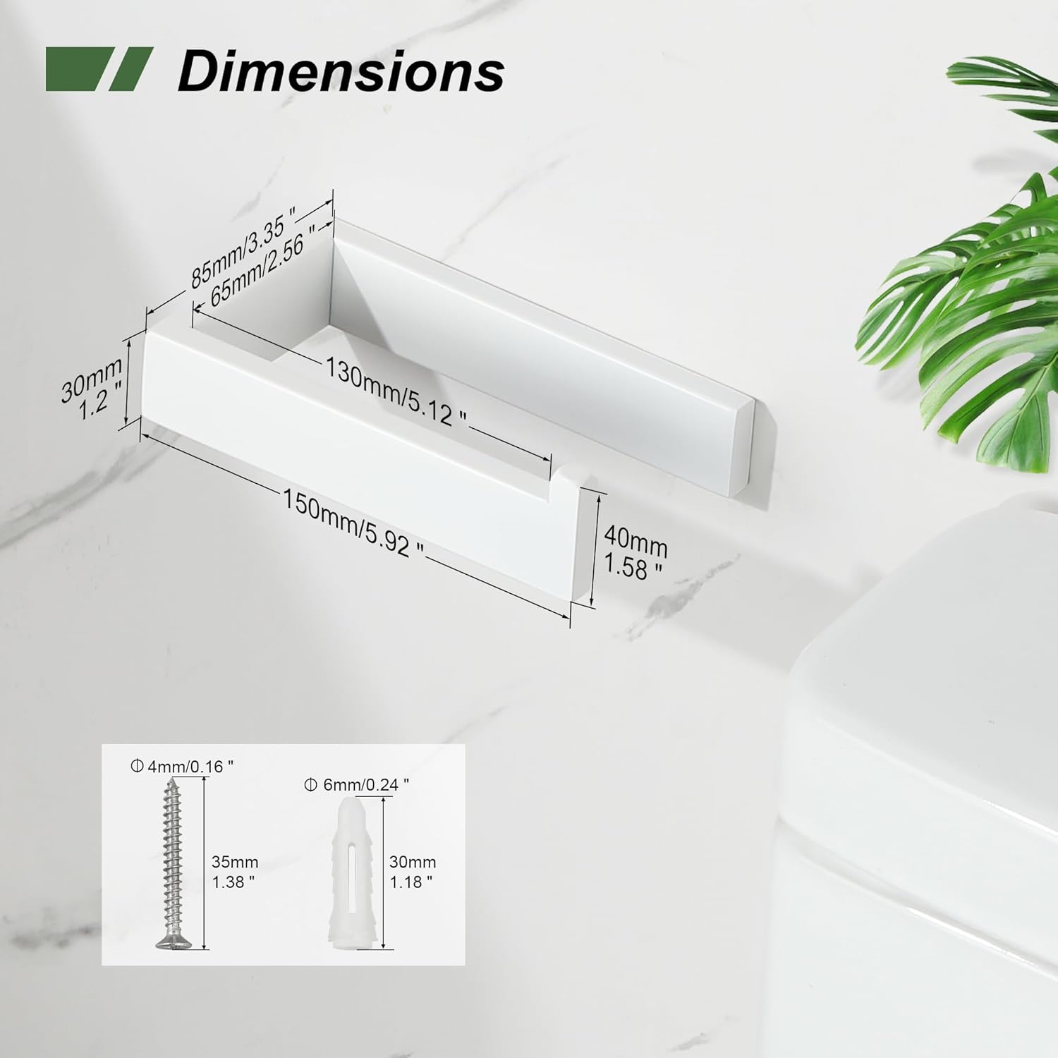 Thumbnail 5 de SAYAYO Dérouleur Porte Papier Toilette Mural en Acier Inoxydable 150 mm – Blanc (EGKN2211-W)