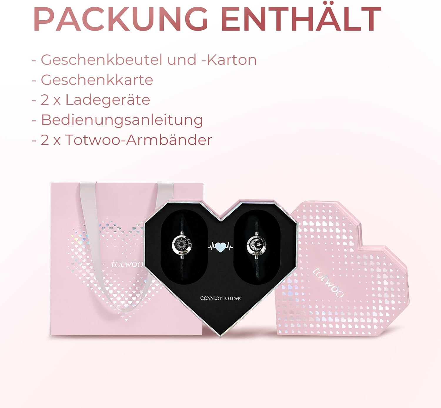 Thumbnail 5 de TOTWOO Bracciali per coppie con collegamento Bluetooth, luci e vibrazione tramite app in acciaio 316L