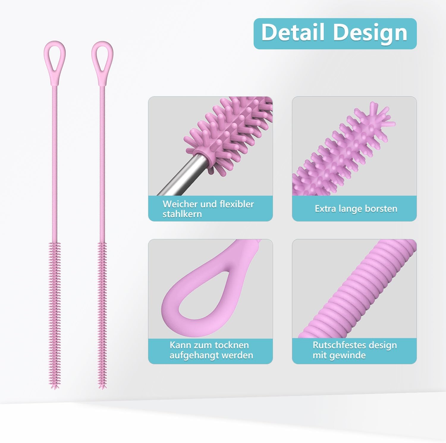 Detalle 1 de Silikon Strohhalm Bürste 2er Set Rosa