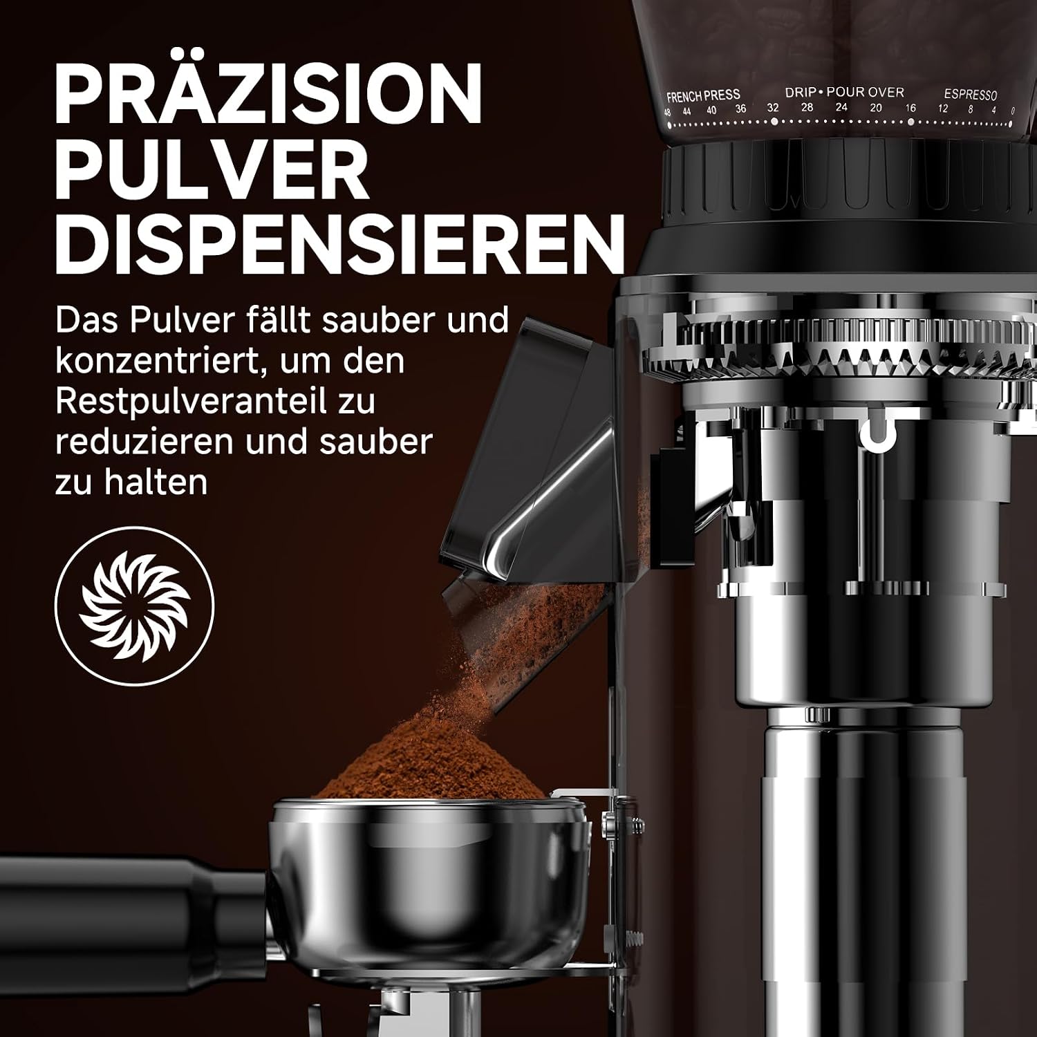 Detalle 1 de AMZCHEF Kaffeemühle elektrisch mit 48 Mahlgraden