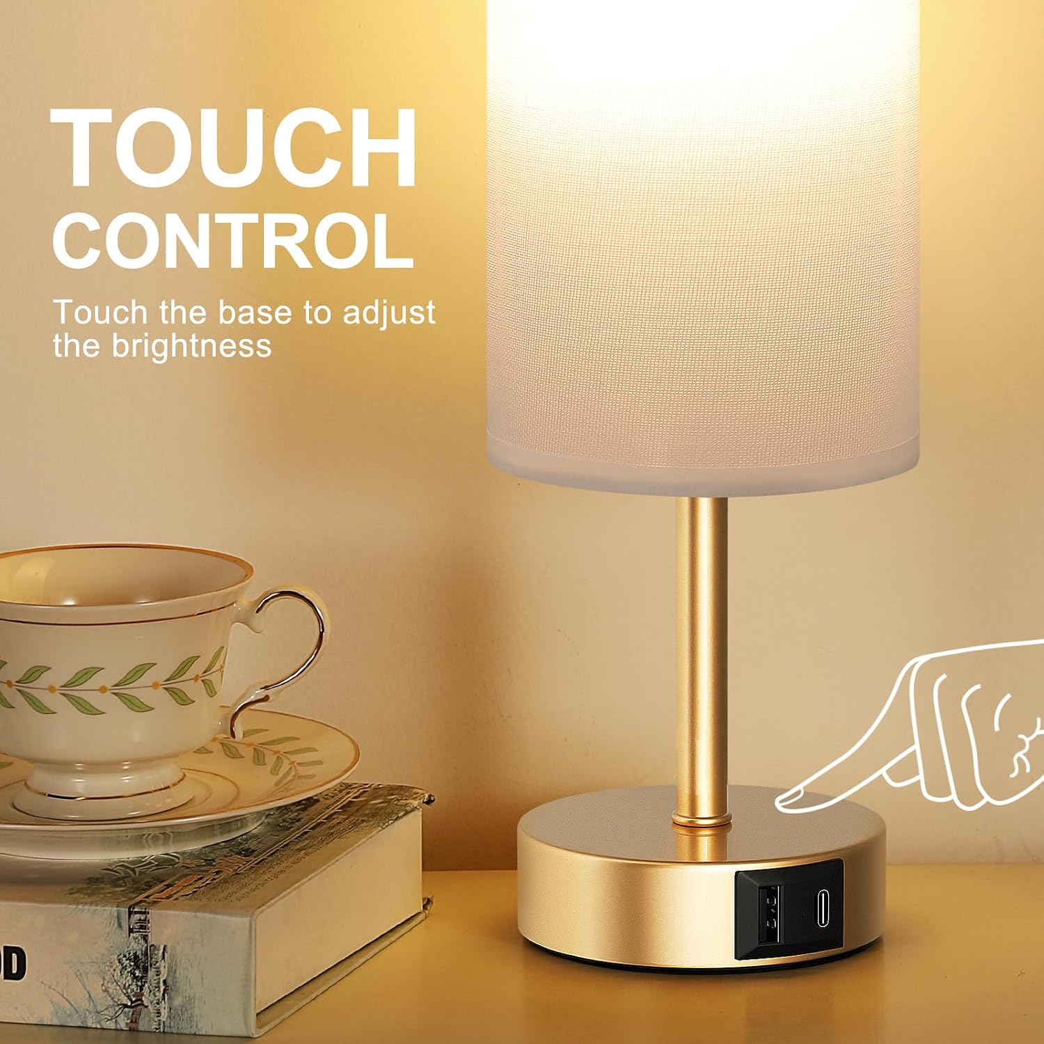 Detalle de Aooshine bedside lamp set of 2, dimmable 6W