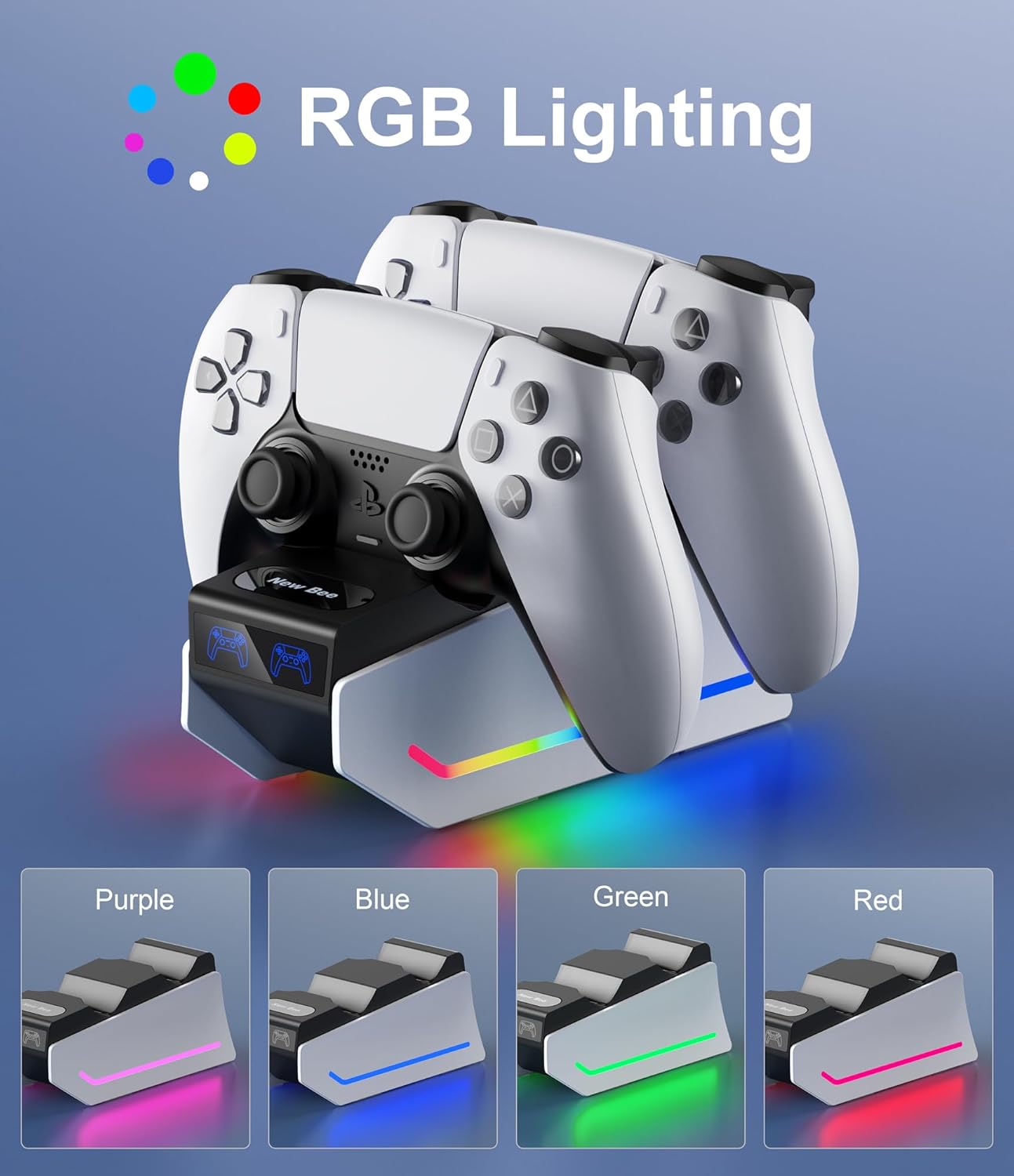 Thumbnail 2 de New bee PS5 Controller Ladestation – 2,5 Std Schnelllade für PS5 Controller mit RGB-Beleuchtung