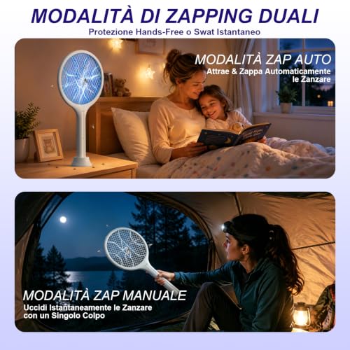 Detalle 2 de Toolviann Racchetta Zanzare Elettrica 4000V 1800mAh con USB‑C 2 in 1 – protezione a 3 strati