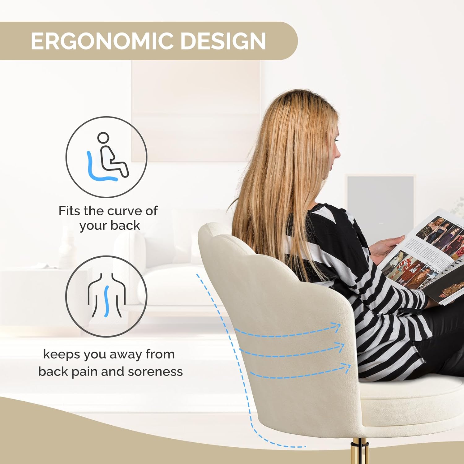 Thumbnail 2 de Aivermeil Homeoffice Stuhl – Samtstoff, Blütenrücken und 360° Drehbarkeit